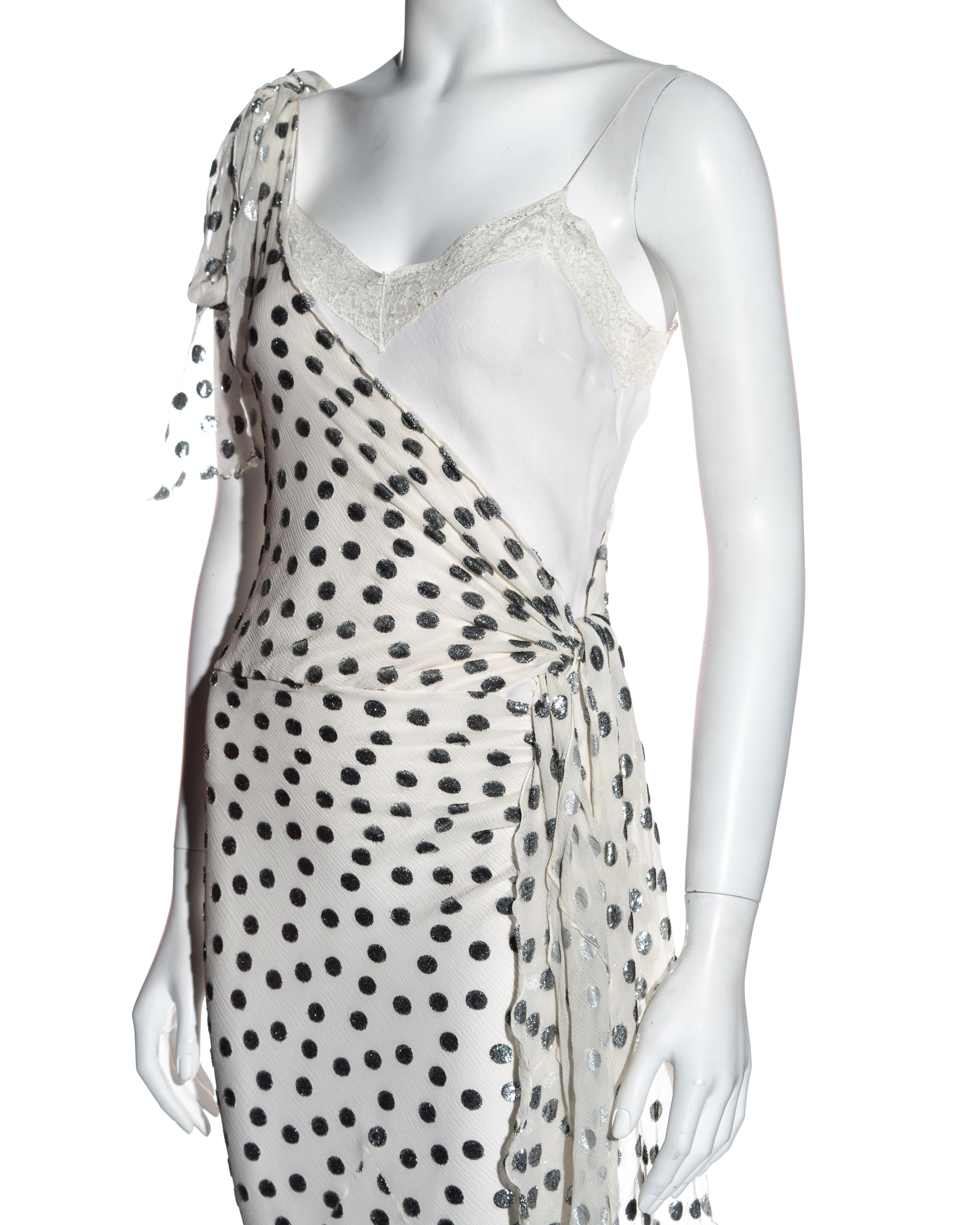 Gray John Galliano white and silver polkadot silk devoré bias cut dress, ss 2004
