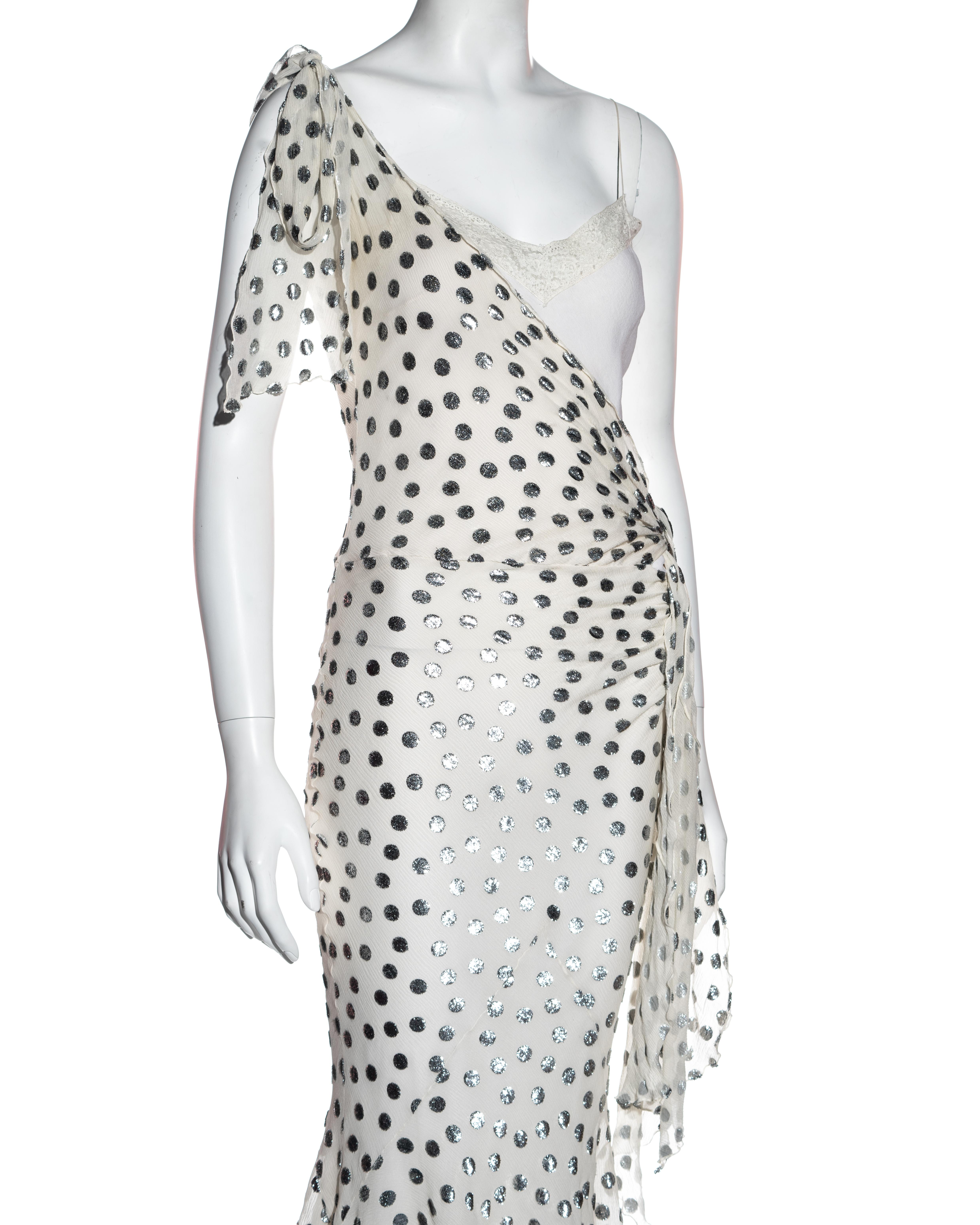 John Galliano white and silver polkadot silk devoré bias cut dress, ss 2004 In Good Condition In London, GB