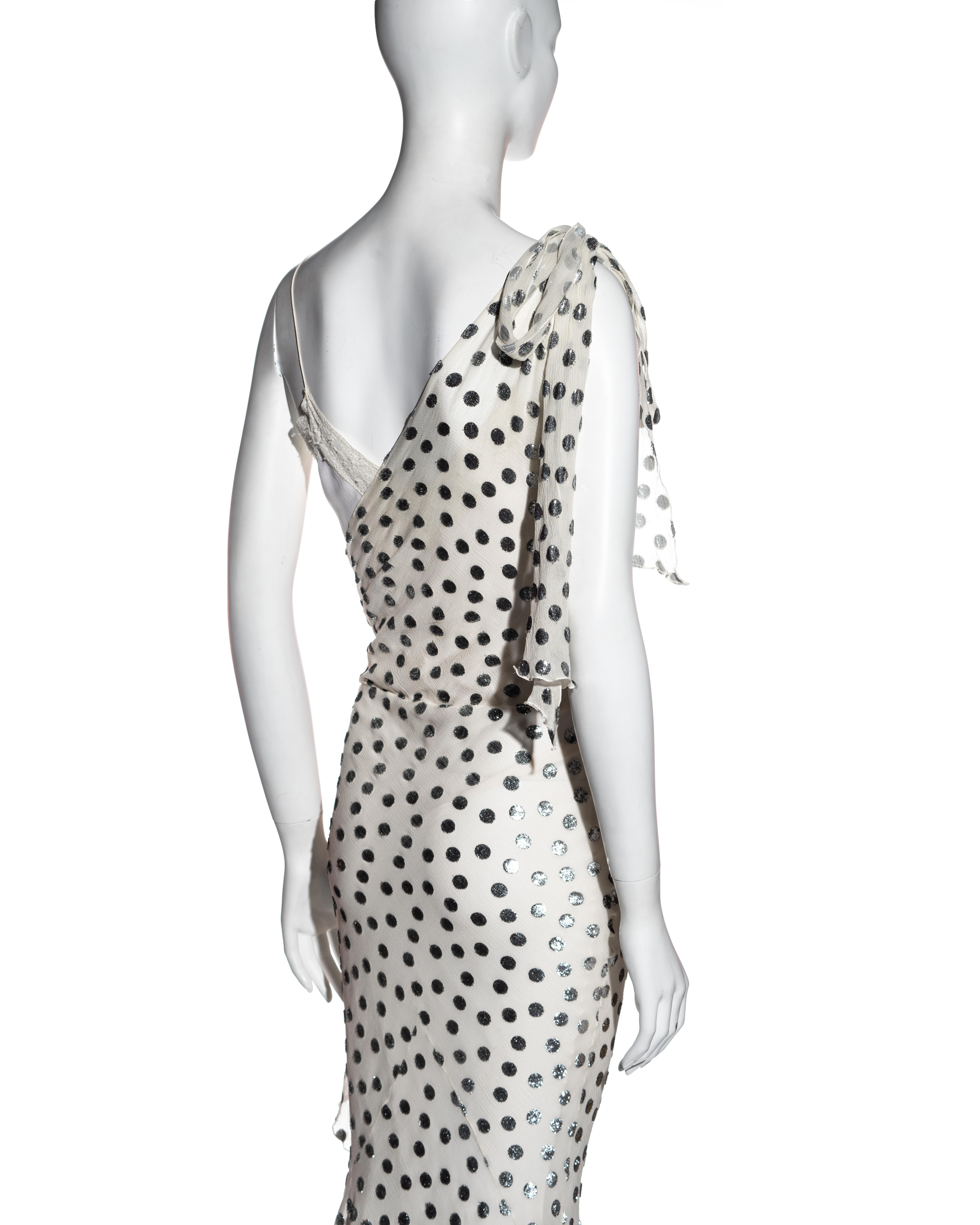 John Galliano white and silver polkadot silk devoré bias cut dress, ss 2004 2