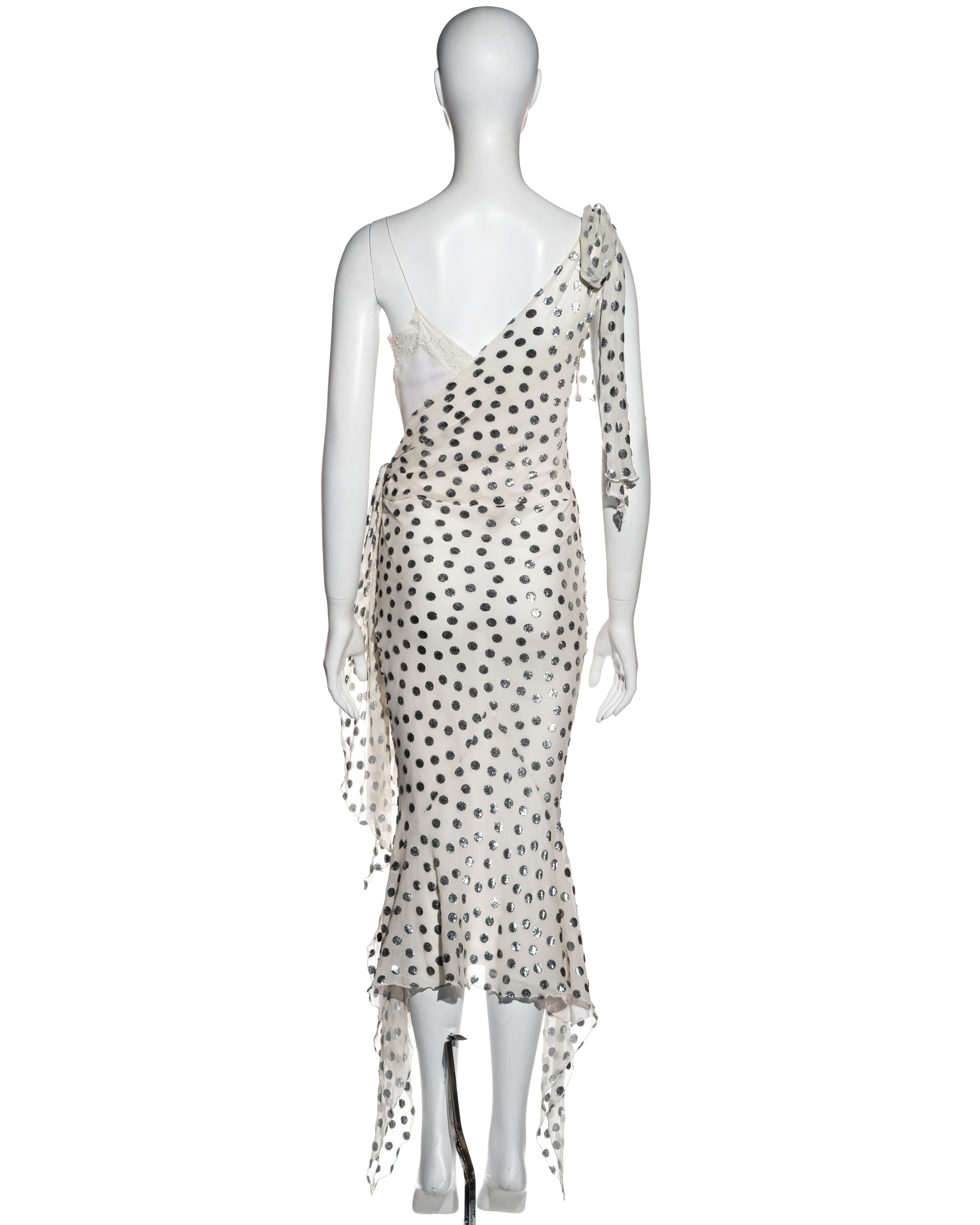John Galliano white and silver polkadot silk devoré bias cut dress, ss 2004 3