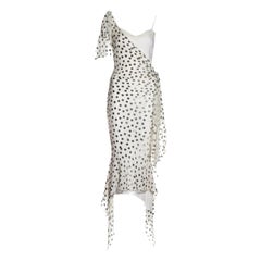 Vintage John Galliano white and silver polkadot silk devoré bias cut dress, ss 2004