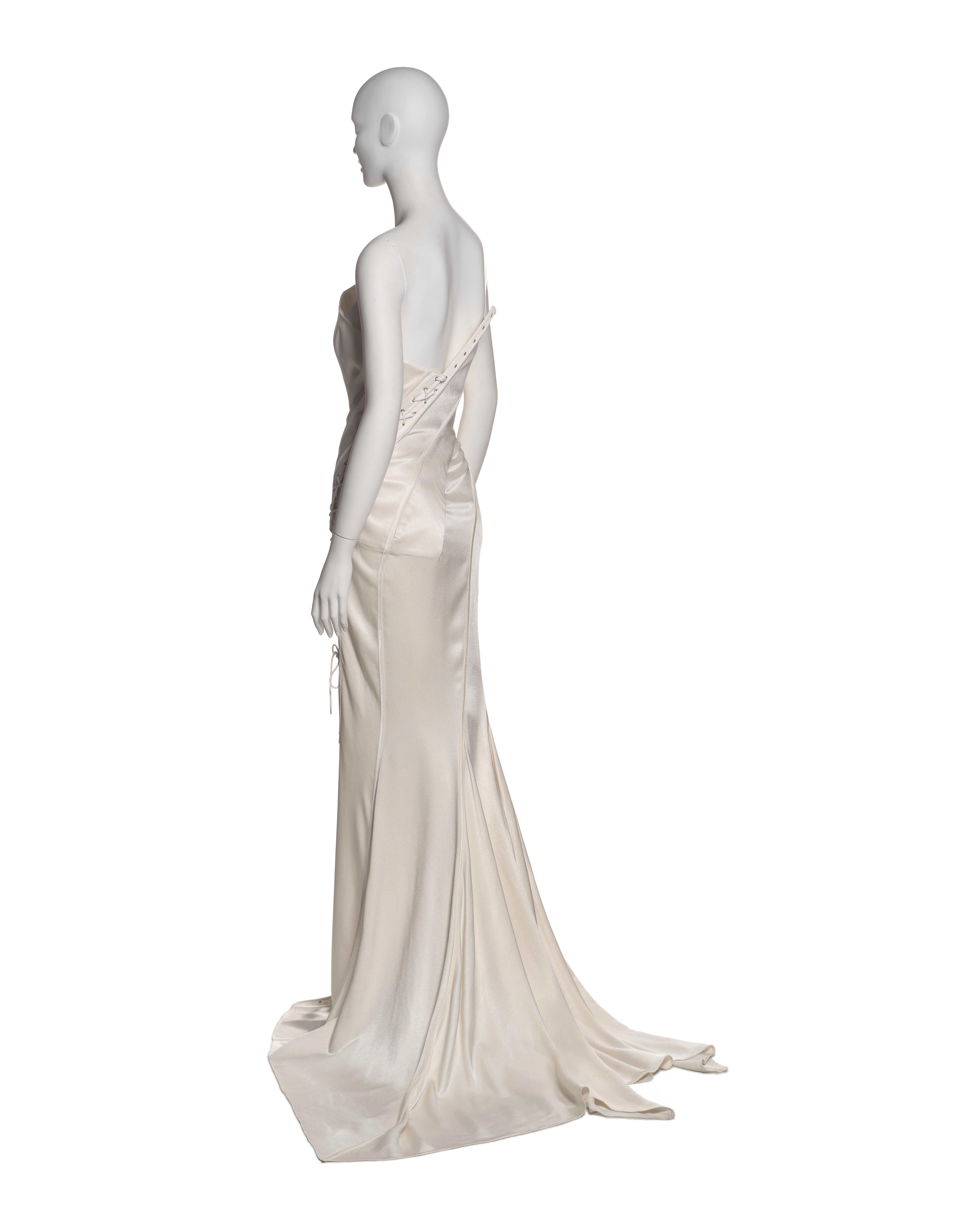John Galliano White Bias-Cut Satin Strapless Corset Dress with Train, SS 2000 For Sale 6