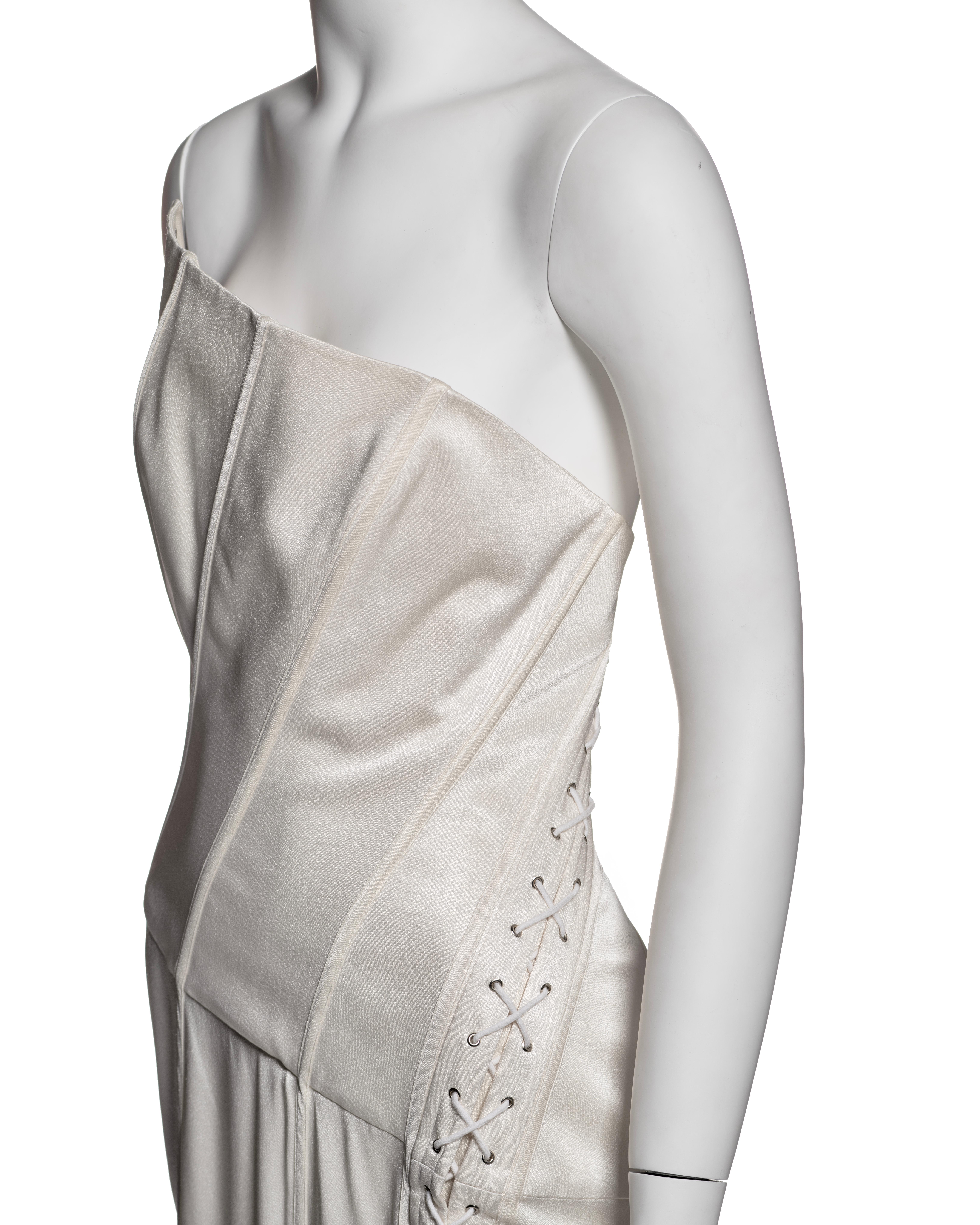 John Galliano White Bias-Cut Satin Strapless Corset Dress with Train, SS 2000 For Sale 7