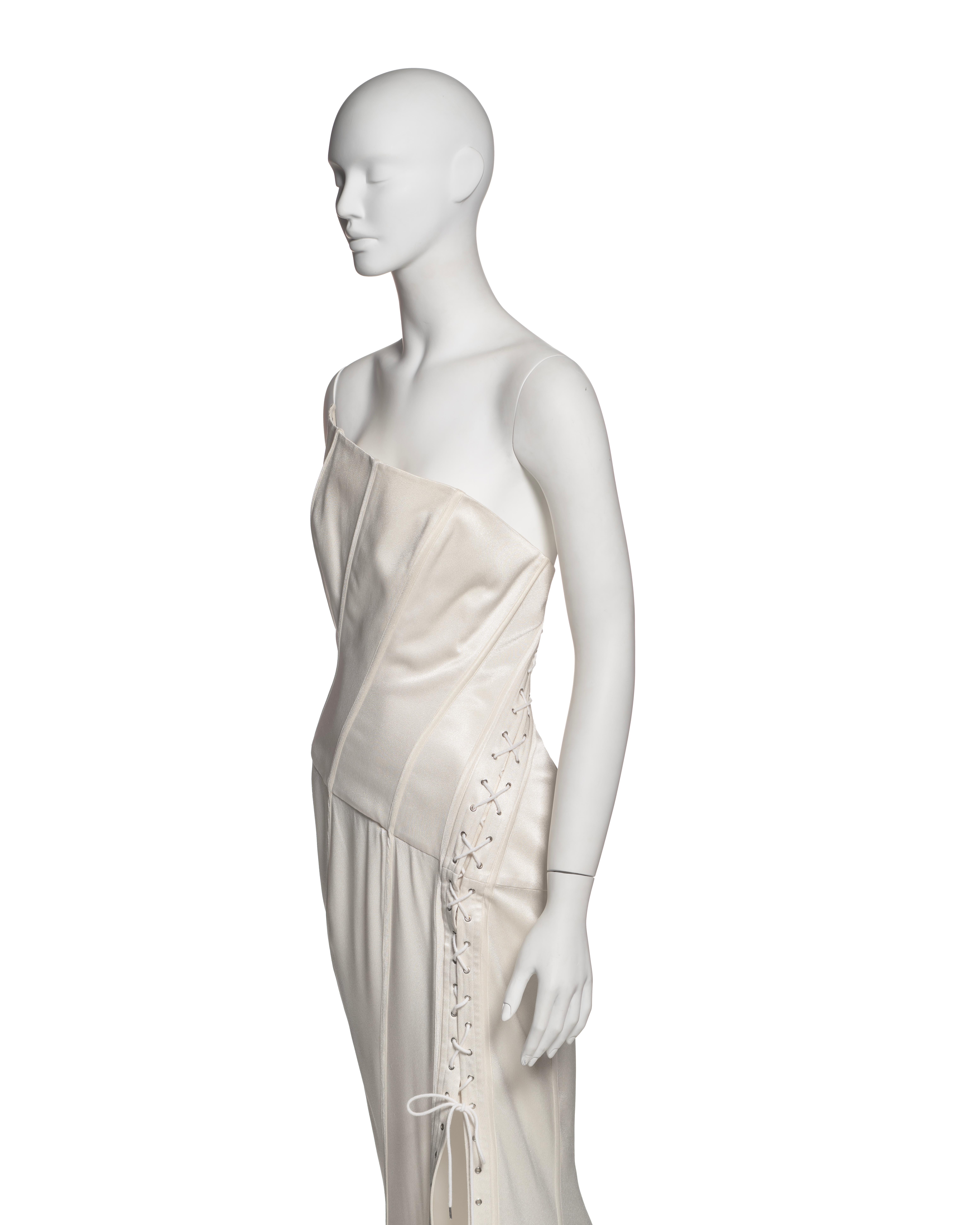 John Galliano White Bias-Cut Satin Strapless Corset Dress with Train, SS 2000 For Sale 8