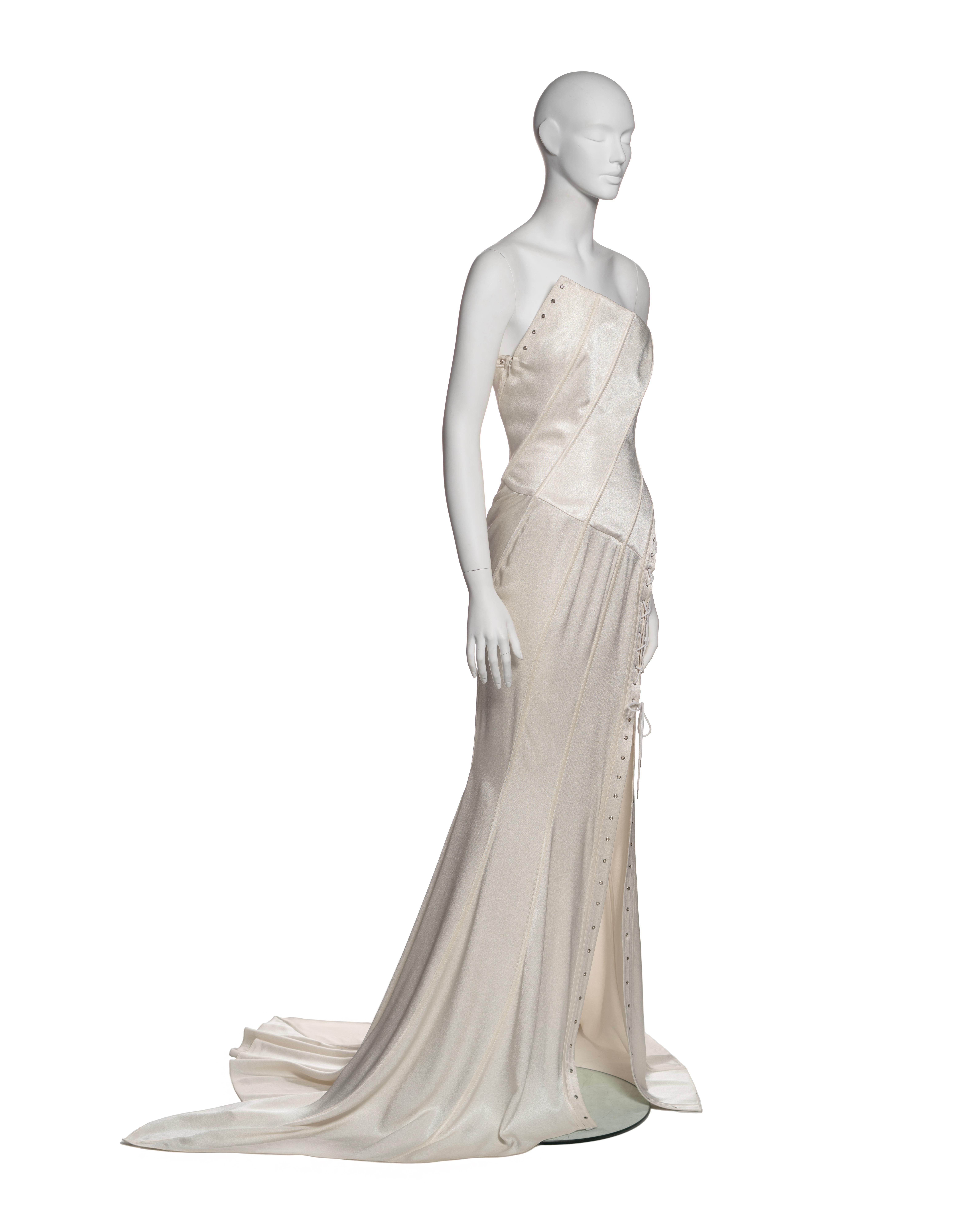 John Galliano White Bias-Cut Satin Strapless Corset Dress with Train, SS 2000 For Sale 1