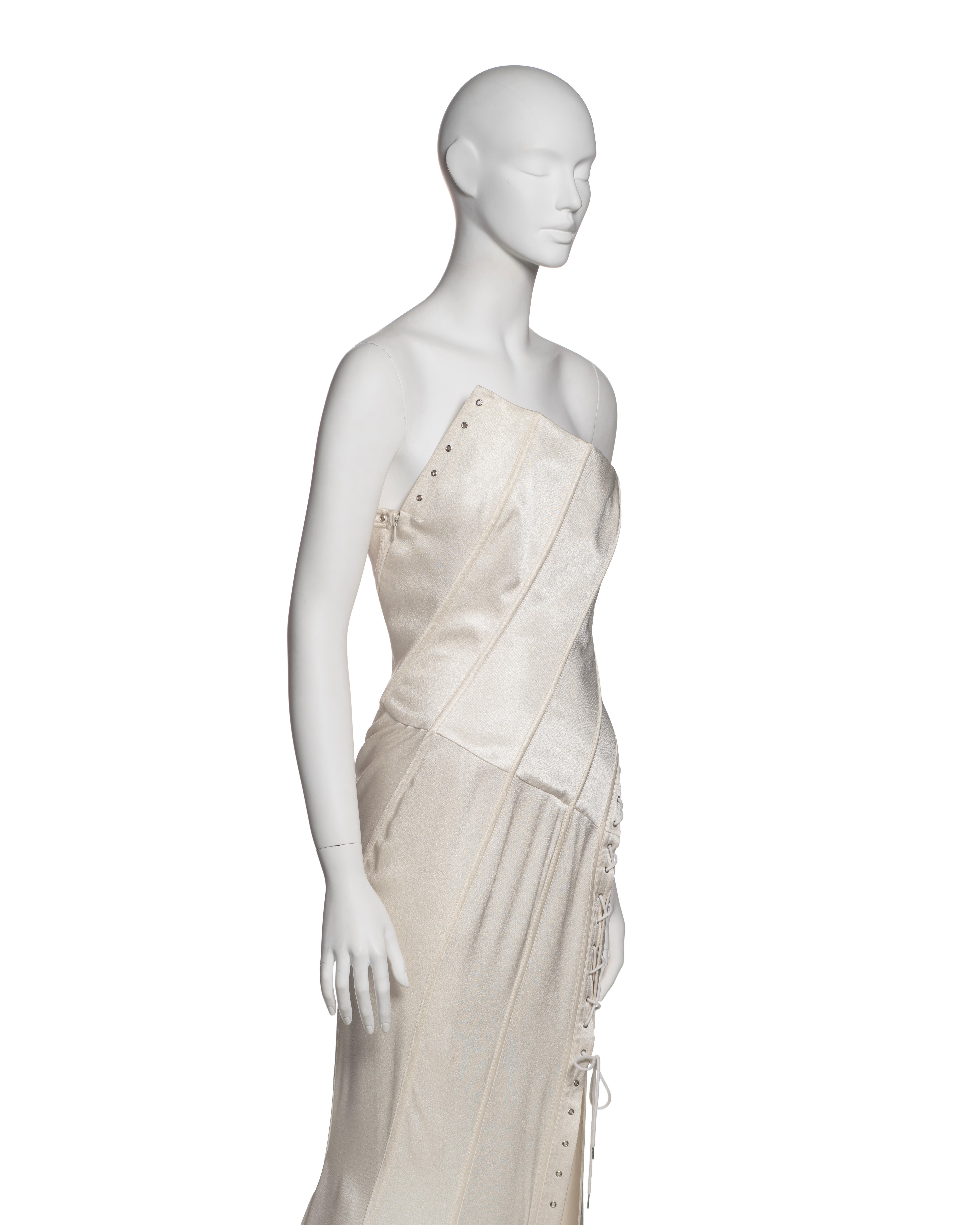 John Galliano White Bias-Cut Satin Strapless Corset Dress with Train, SS 2000 For Sale 2