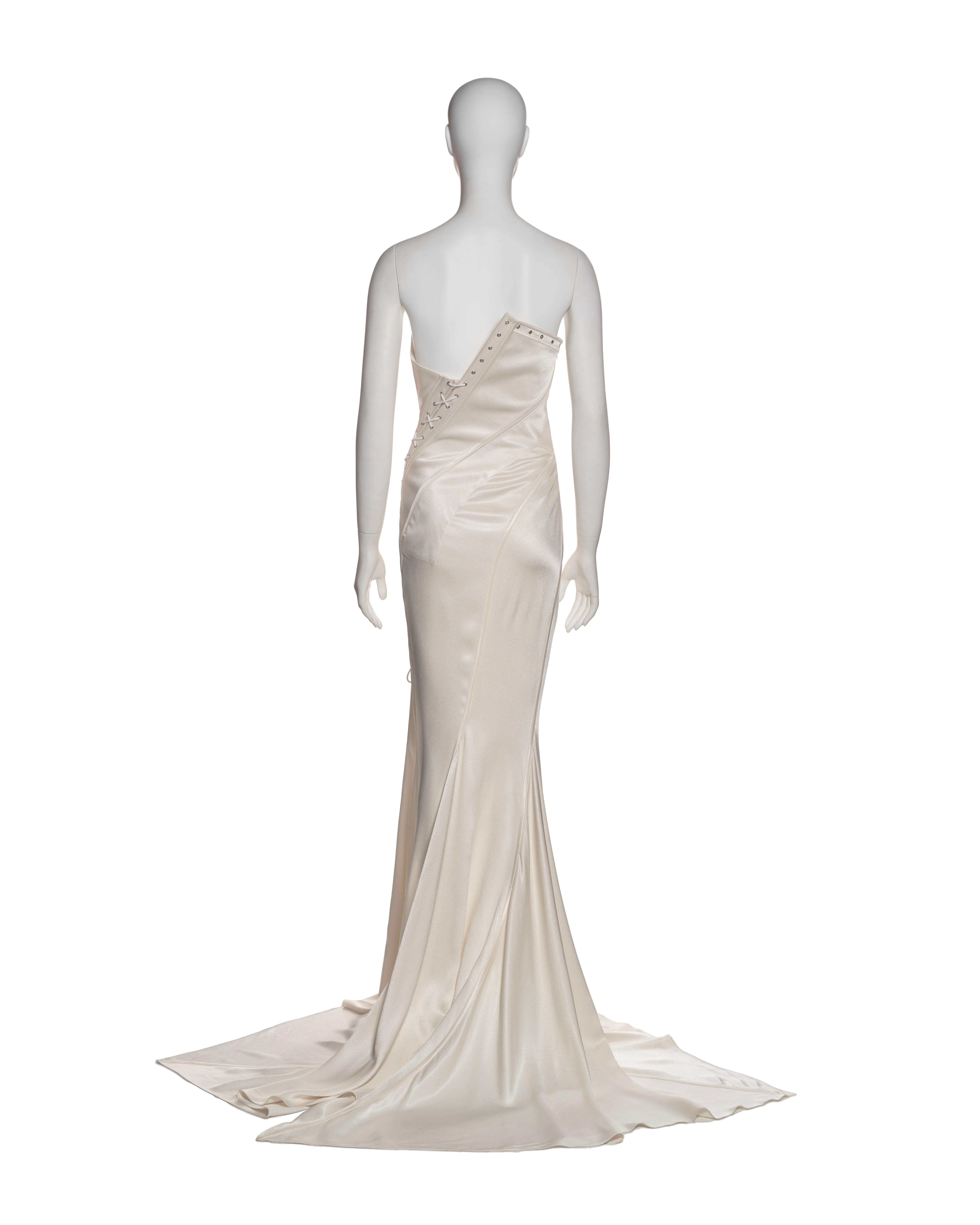 John Galliano White Bias-Cut Satin Strapless Corset Dress with Train, SS 2000 For Sale 4