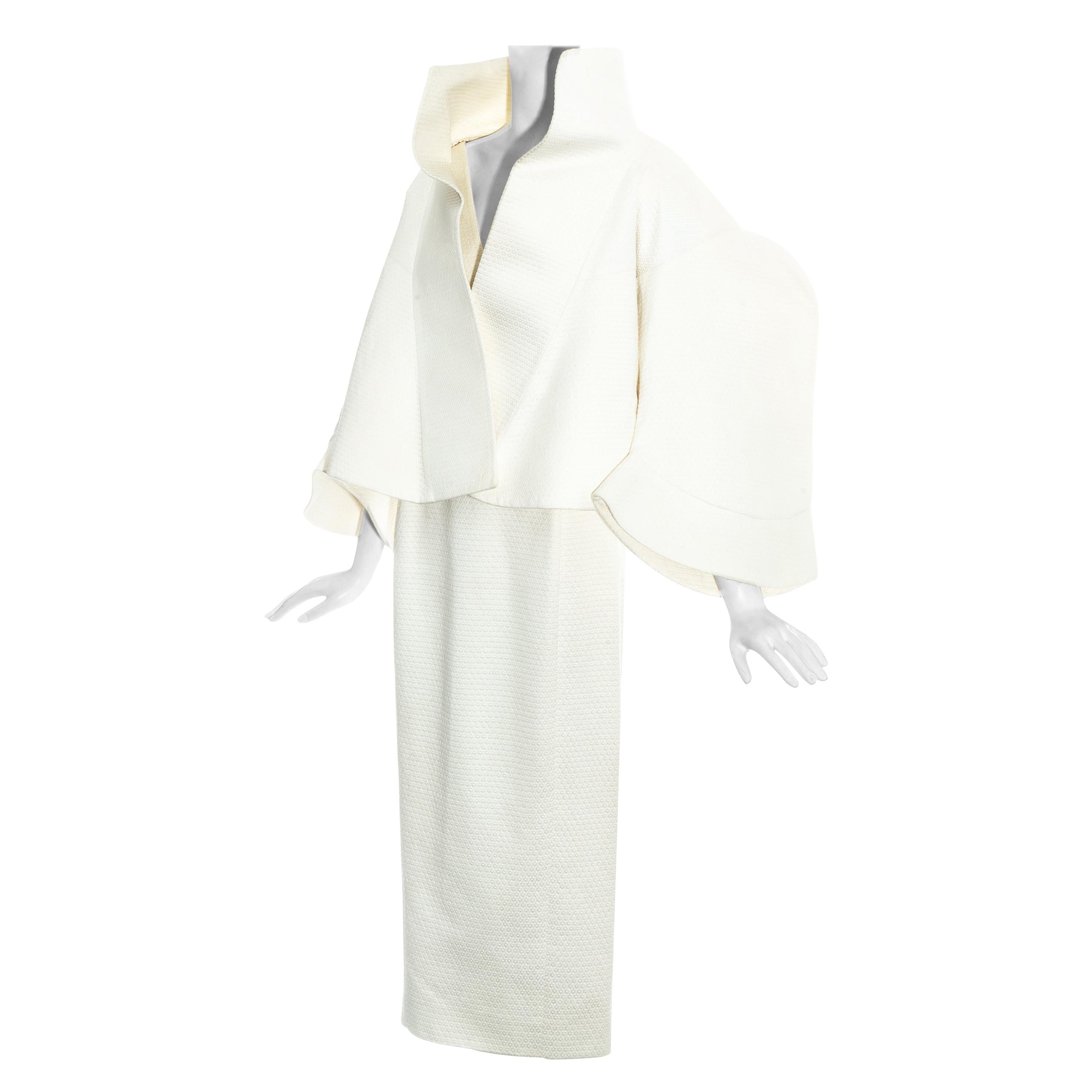 John Galliano white cotton oversized jacket and dress ensemble, ss 1995