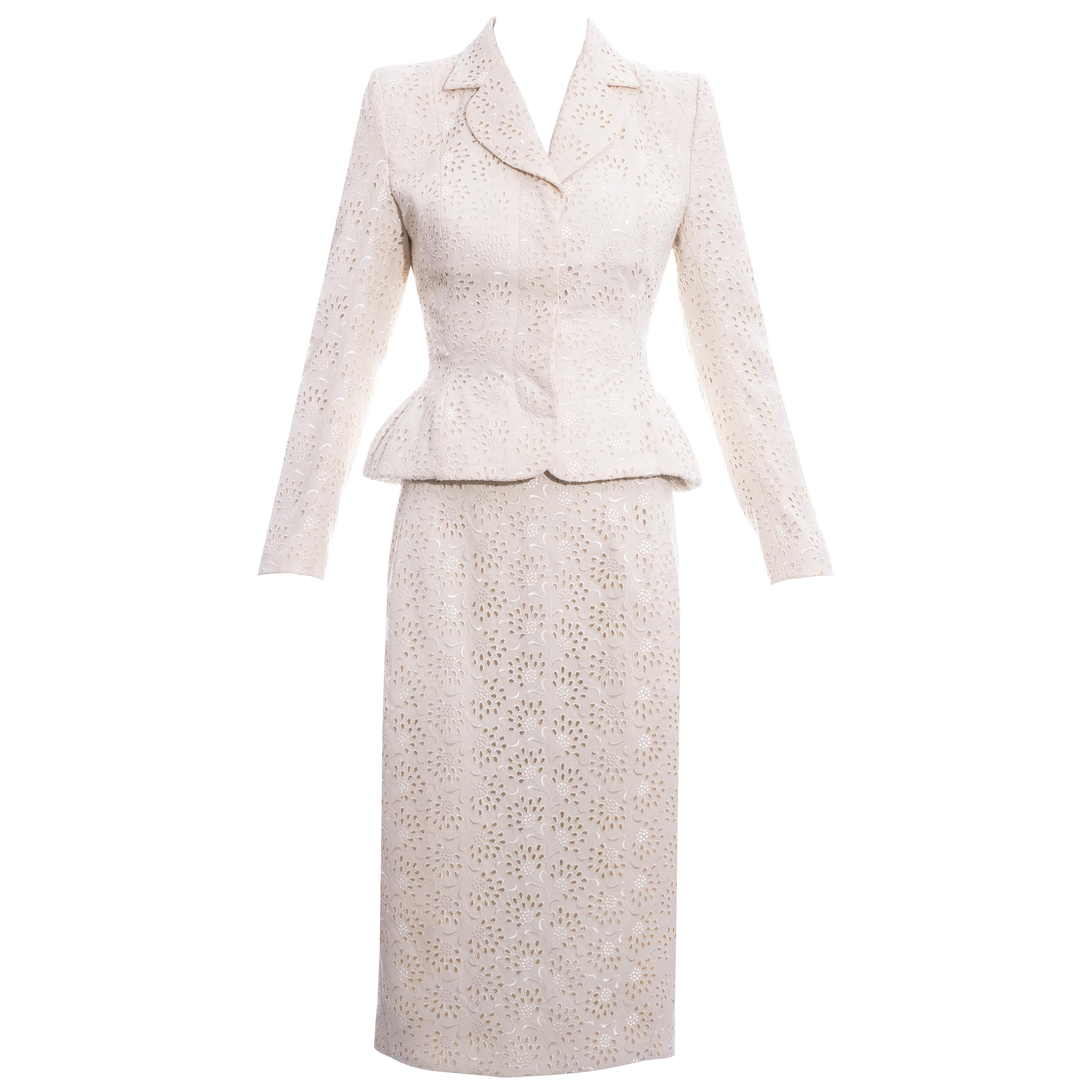 John Galliano white broderie anglaise cotton skirt suit, ss 1996