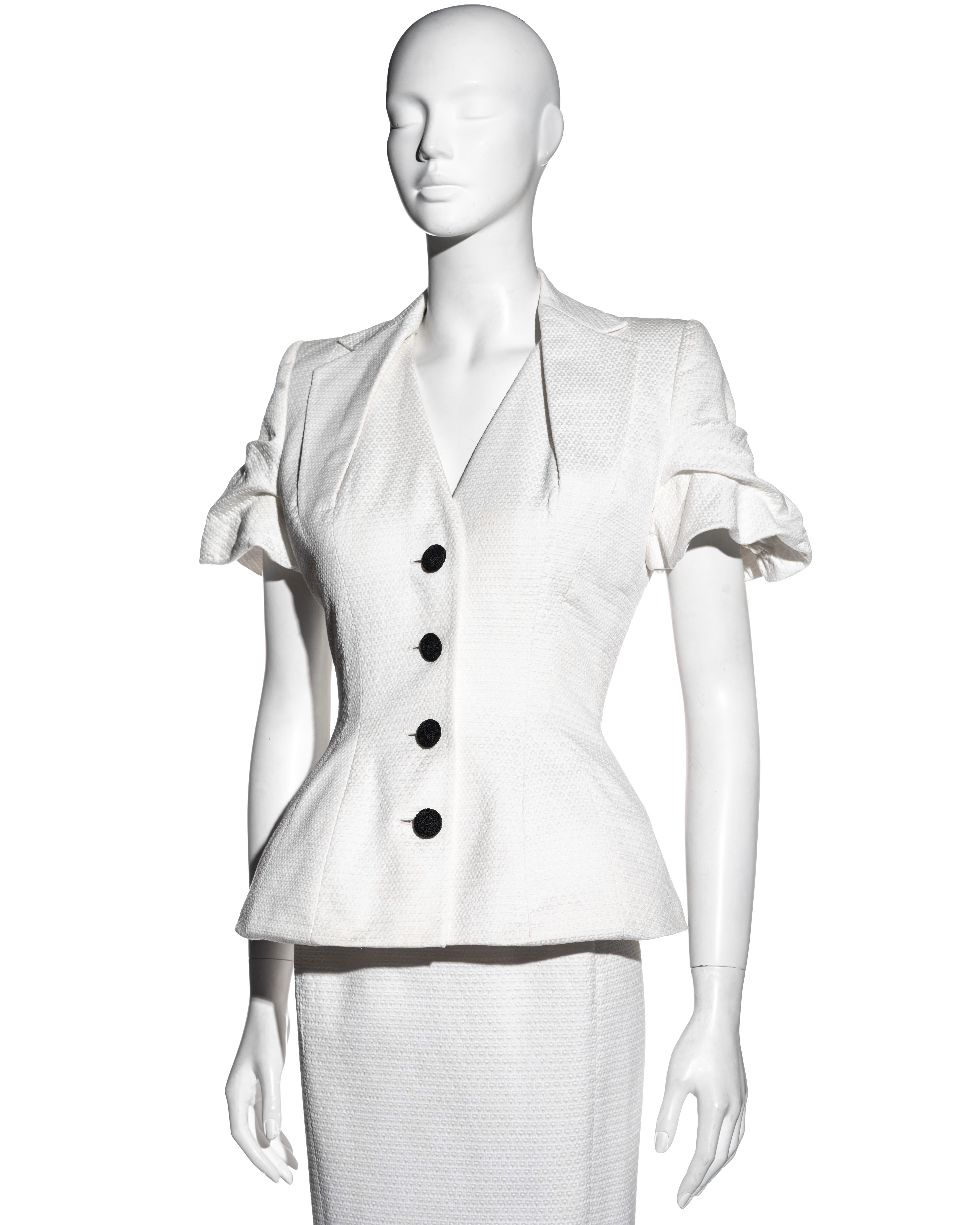 Gray John Galliano white pique cotton jacket and dress ensemble, ss 1995