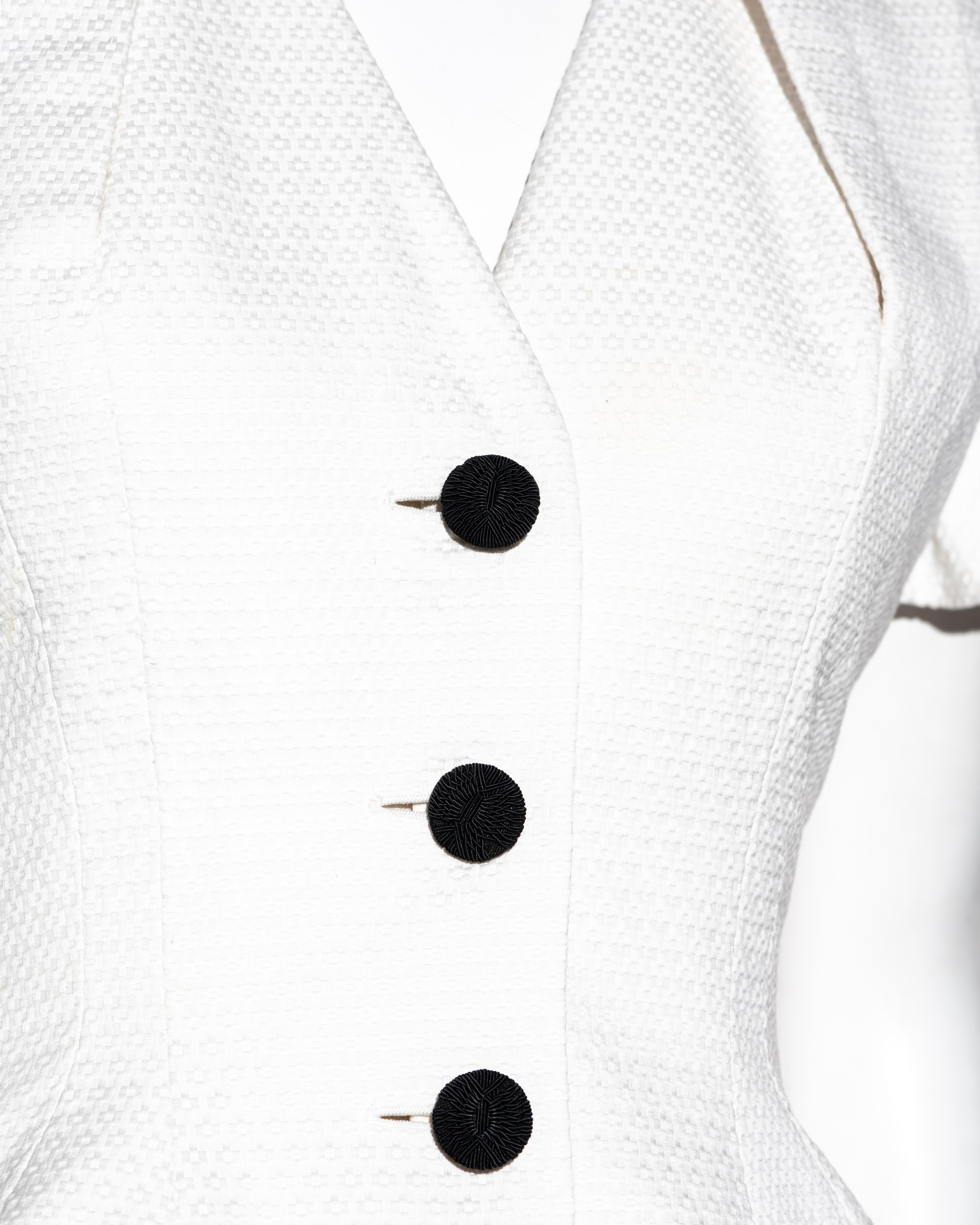John Galliano white pique cotton jacket and dress ensemble, ss 1995 In Excellent Condition In London, GB