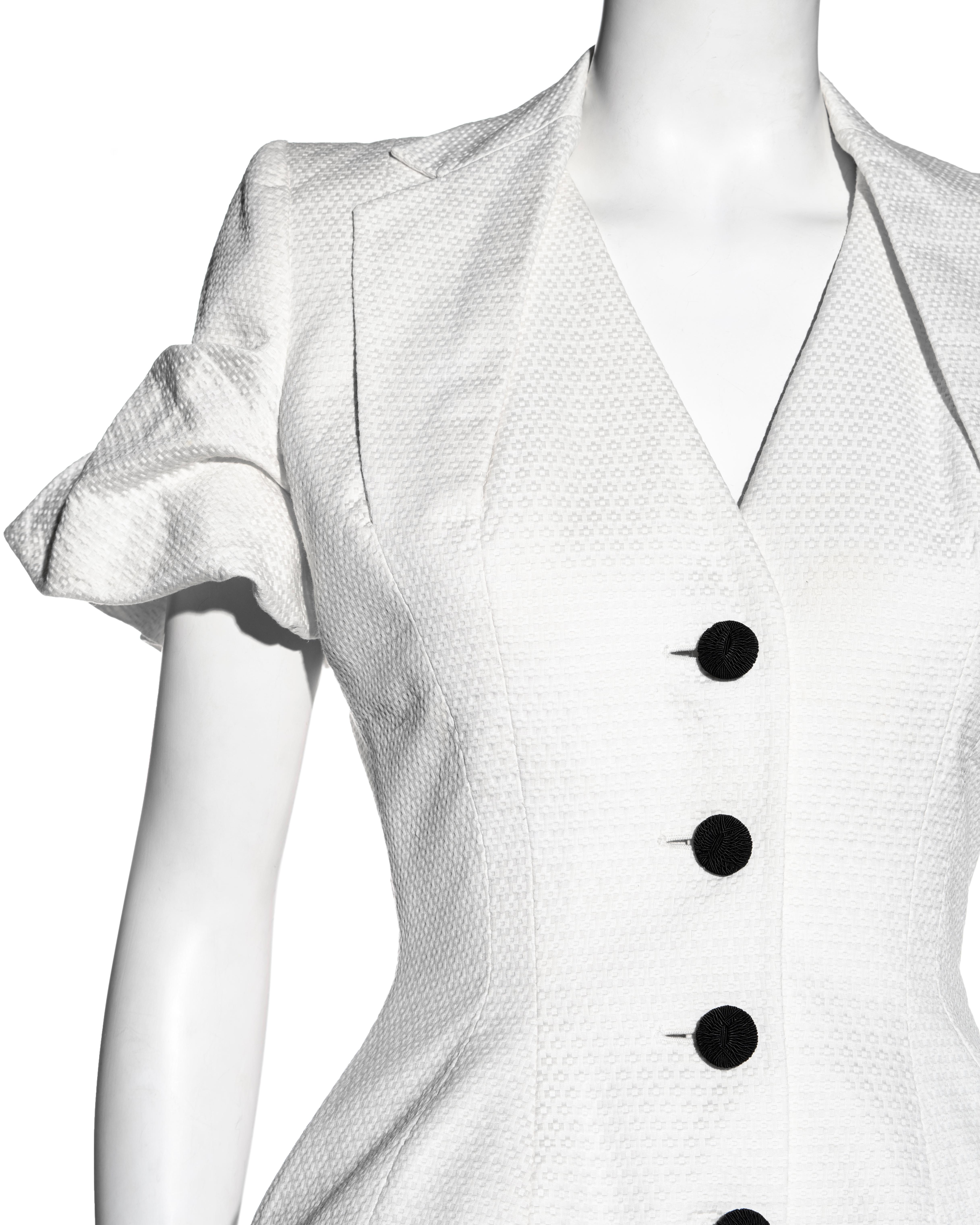 Women's John Galliano white pique cotton jacket and dress ensemble, ss 1995