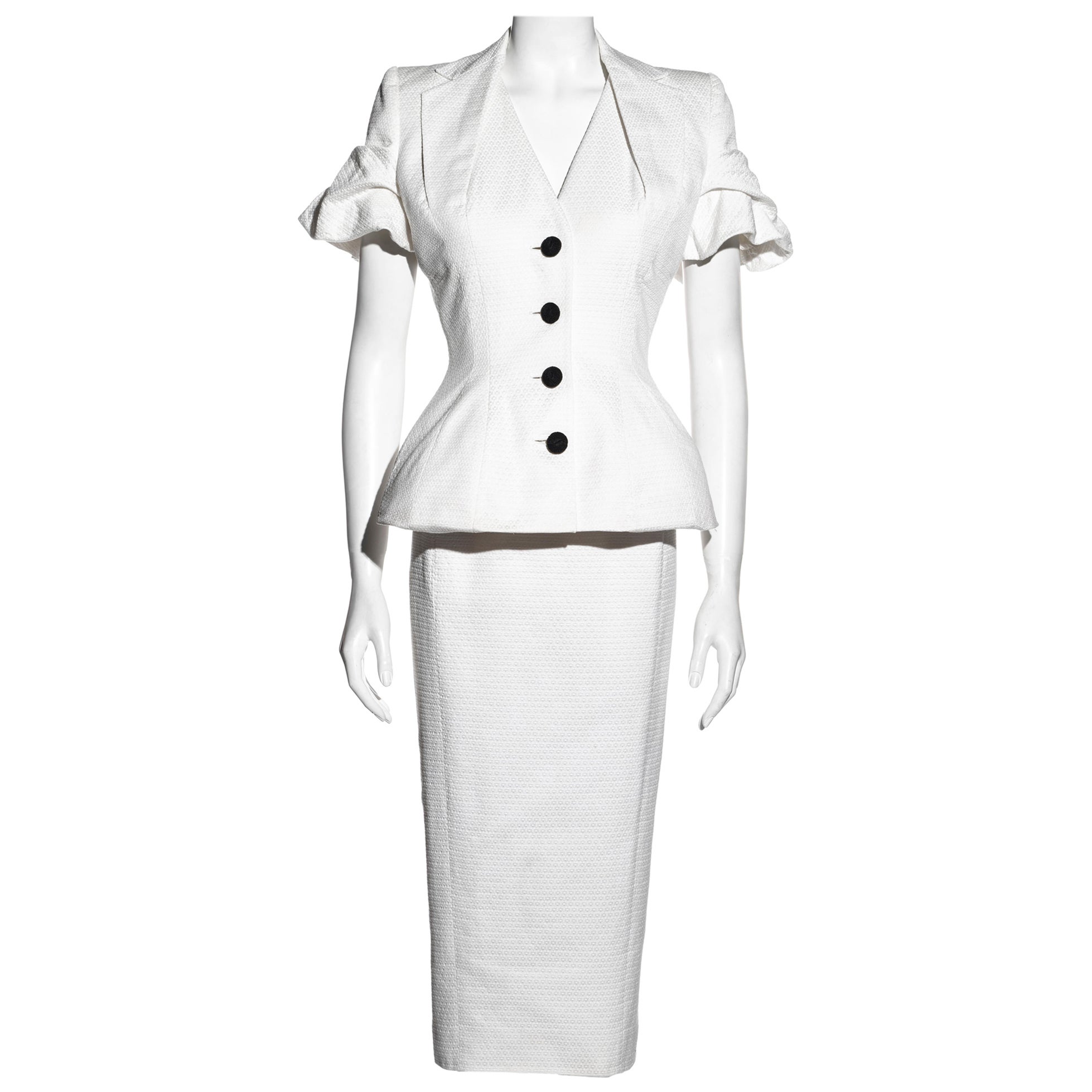 John Galliano white pique cotton jacket and dress ensemble, ss 1995