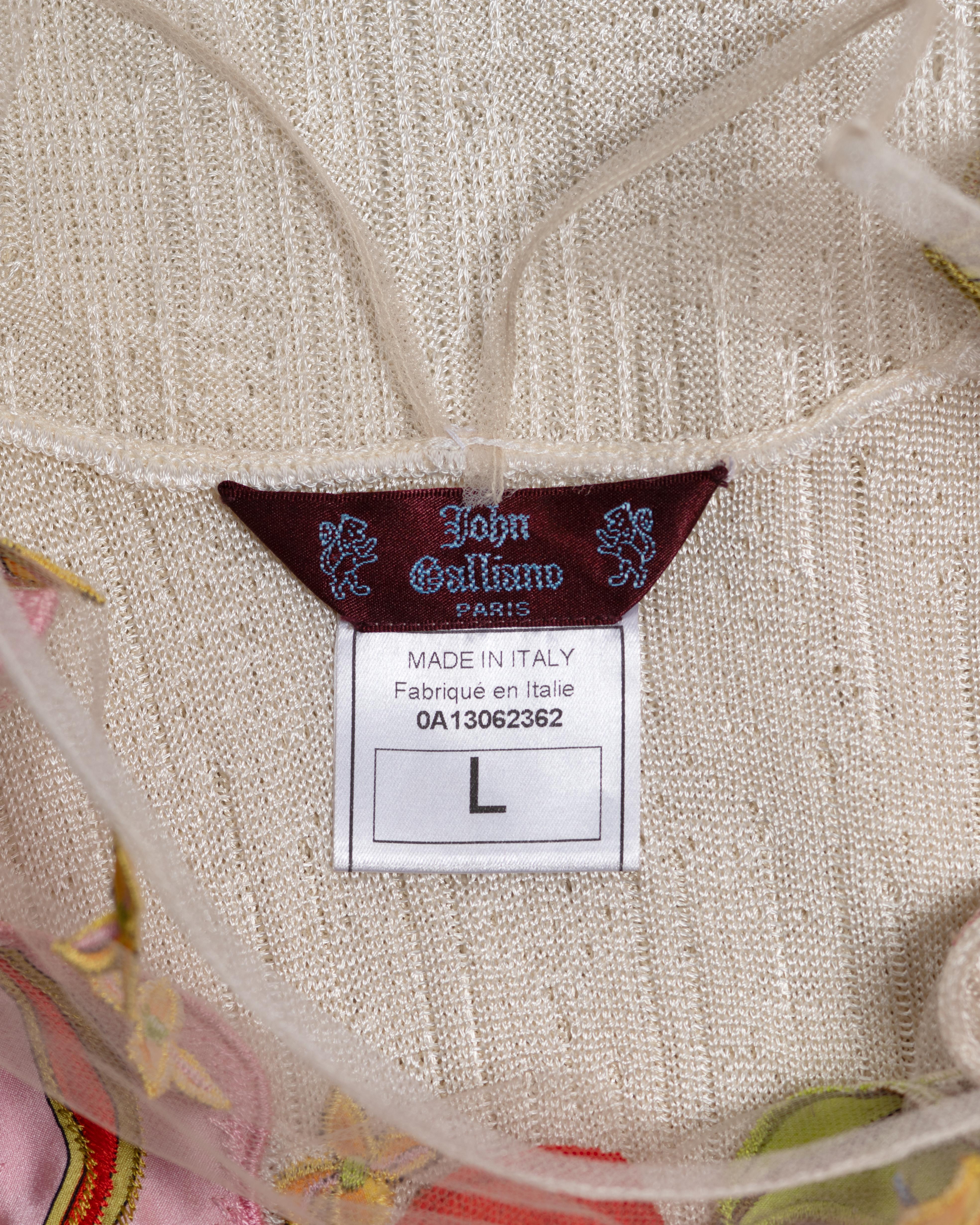 John Galliano White Viscose Knit and Tulle Dress with Floral Appliqués, FW 2000 im Angebot 8