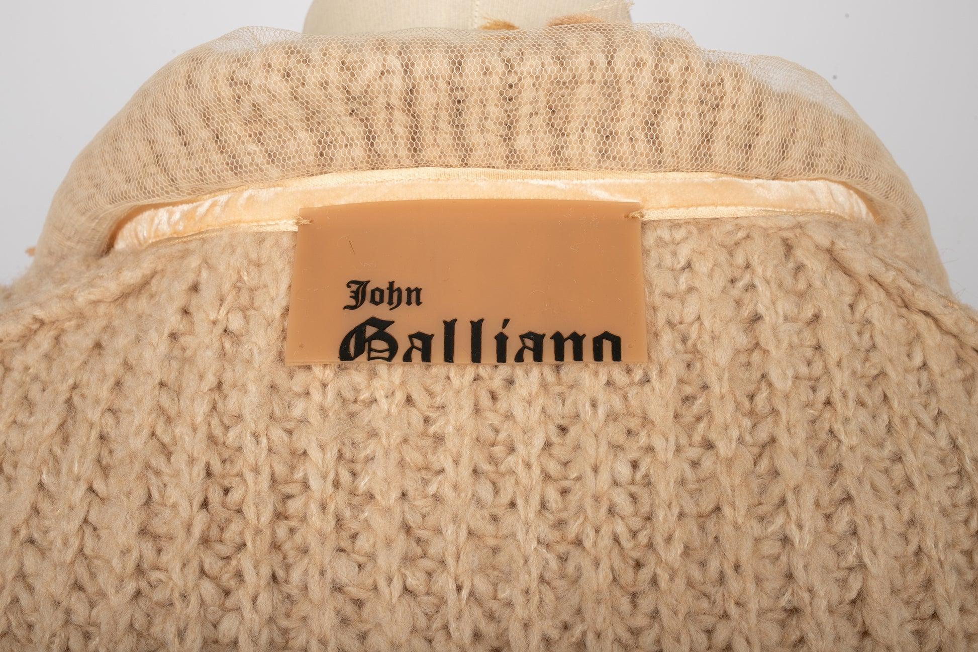 John Galliano Wool and Camel Cardigan For Sale 5