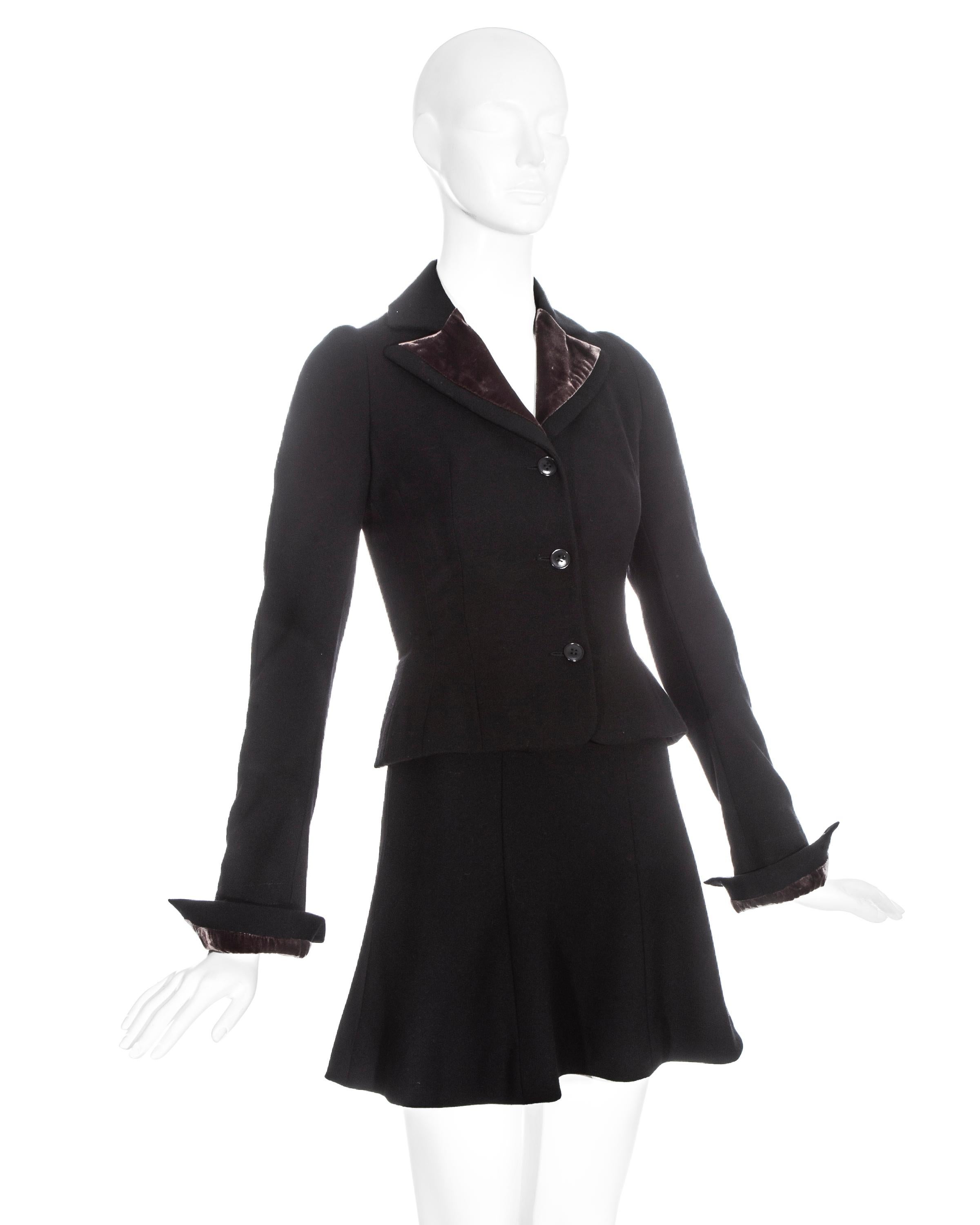 Black John Galliano wool and velvet skirt suit fw 1996  For Sale