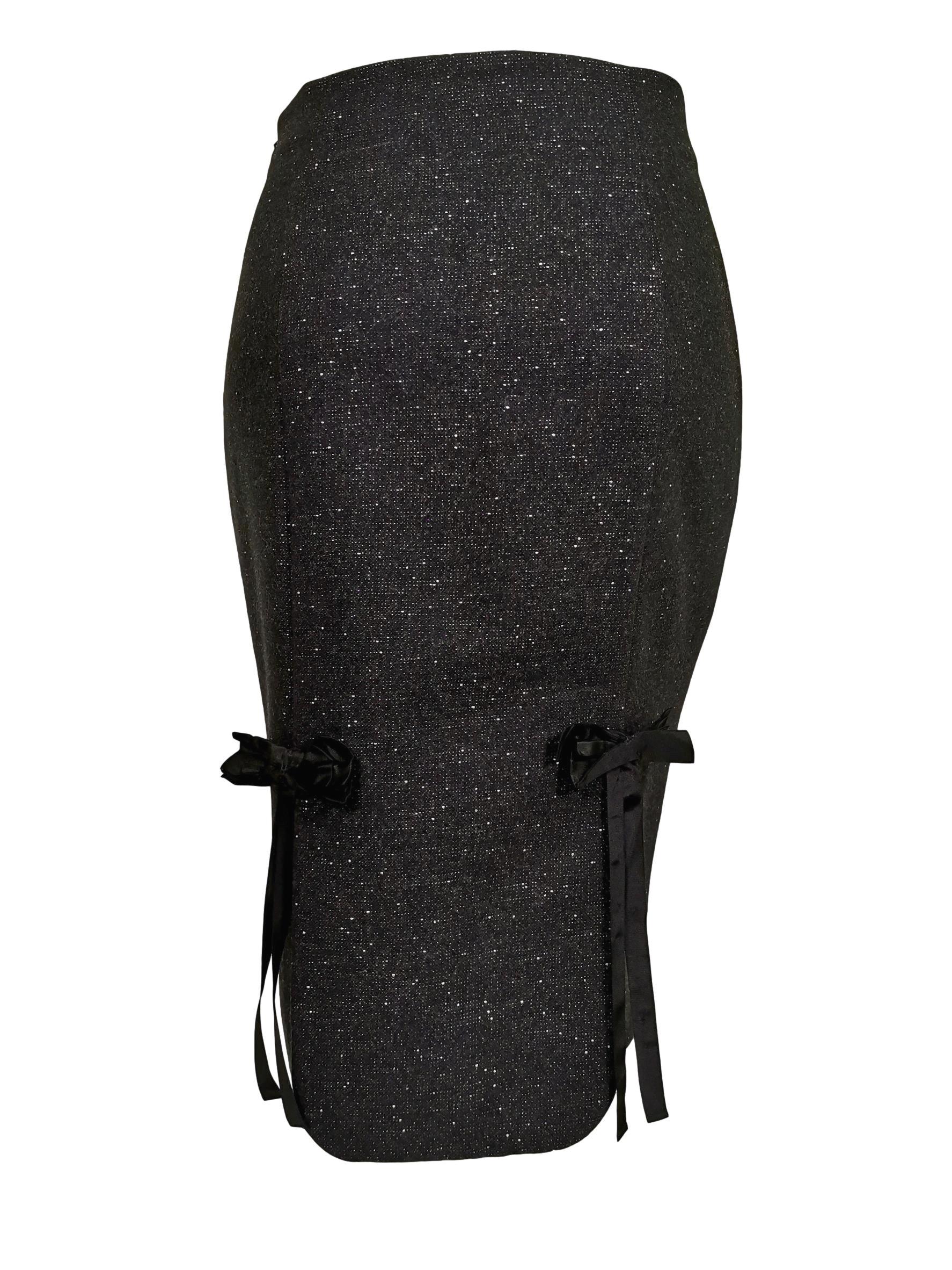 Black John Galliano Wool/Cashmere, Lace and Ribbon Skirt Suit A/W 2011 For Sale