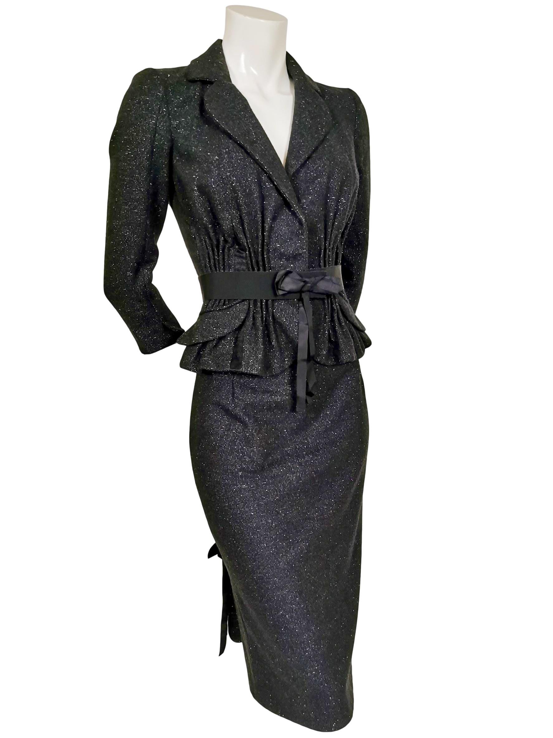 John Galliano Wool/Cashmere, Lace and Ribbon Skirt Suit A/W 2011 In Excellent Condition For Sale In Bath, GB