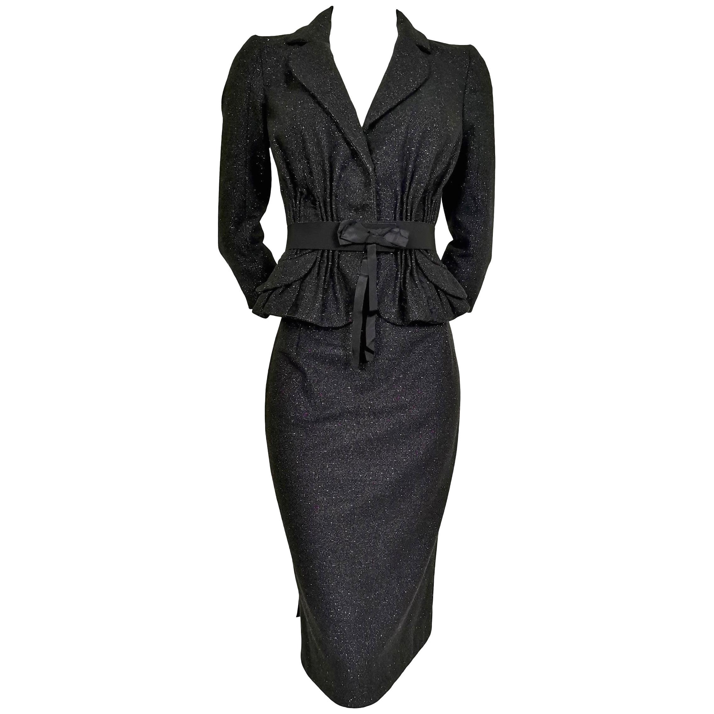 John Galliano Wool/Cashmere, Lace and Ribbon Skirt Suit A/W 2011 For Sale