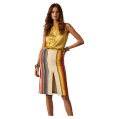 JOHN GALLIANO x CHRISTIAN DIOR, Yellow Silk Crop Top and Stripe Linen Skirt