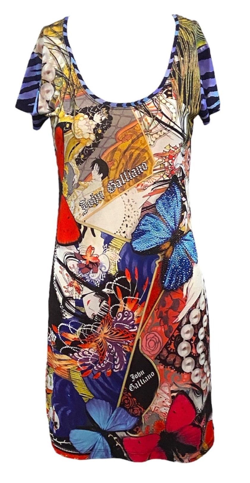 John Galliano Y2K Anime Tattoo Kleid mit Strasssteinen, 2000er Jahre im Angebot