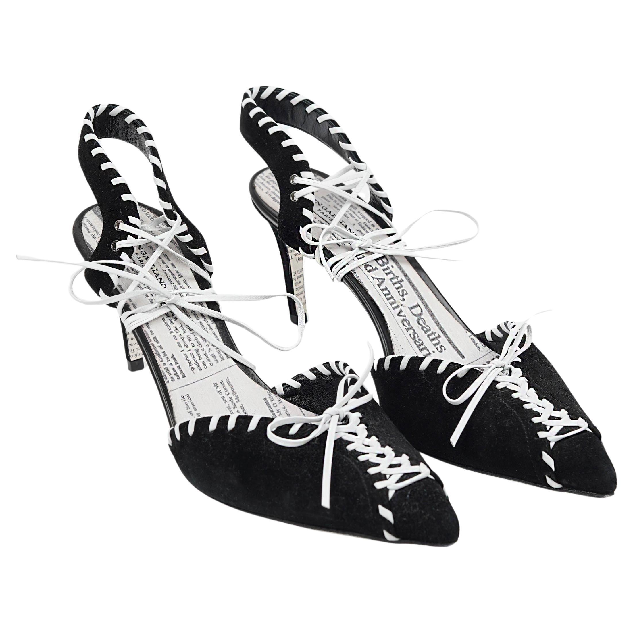 John Galliano Gazette Print Lace-Up Heels Size 40