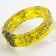 John Galliano Yellow Acrylic Resin Bracelet Bangle with Newspaper Inclusions