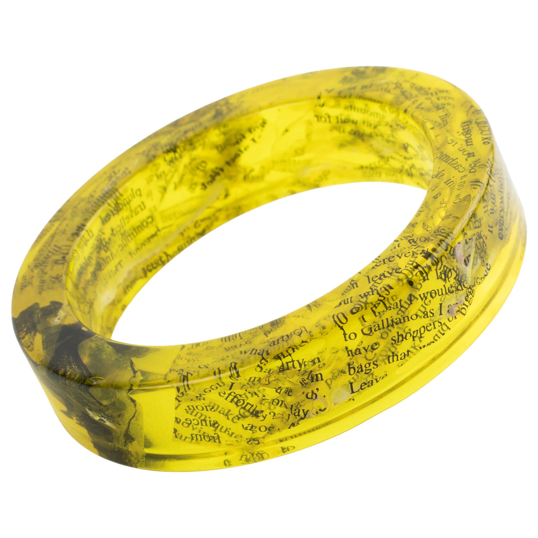 Pre-owned John Galliano Yellow Acrylic Resin Bracelet Bangle With Newspaper Inclusions