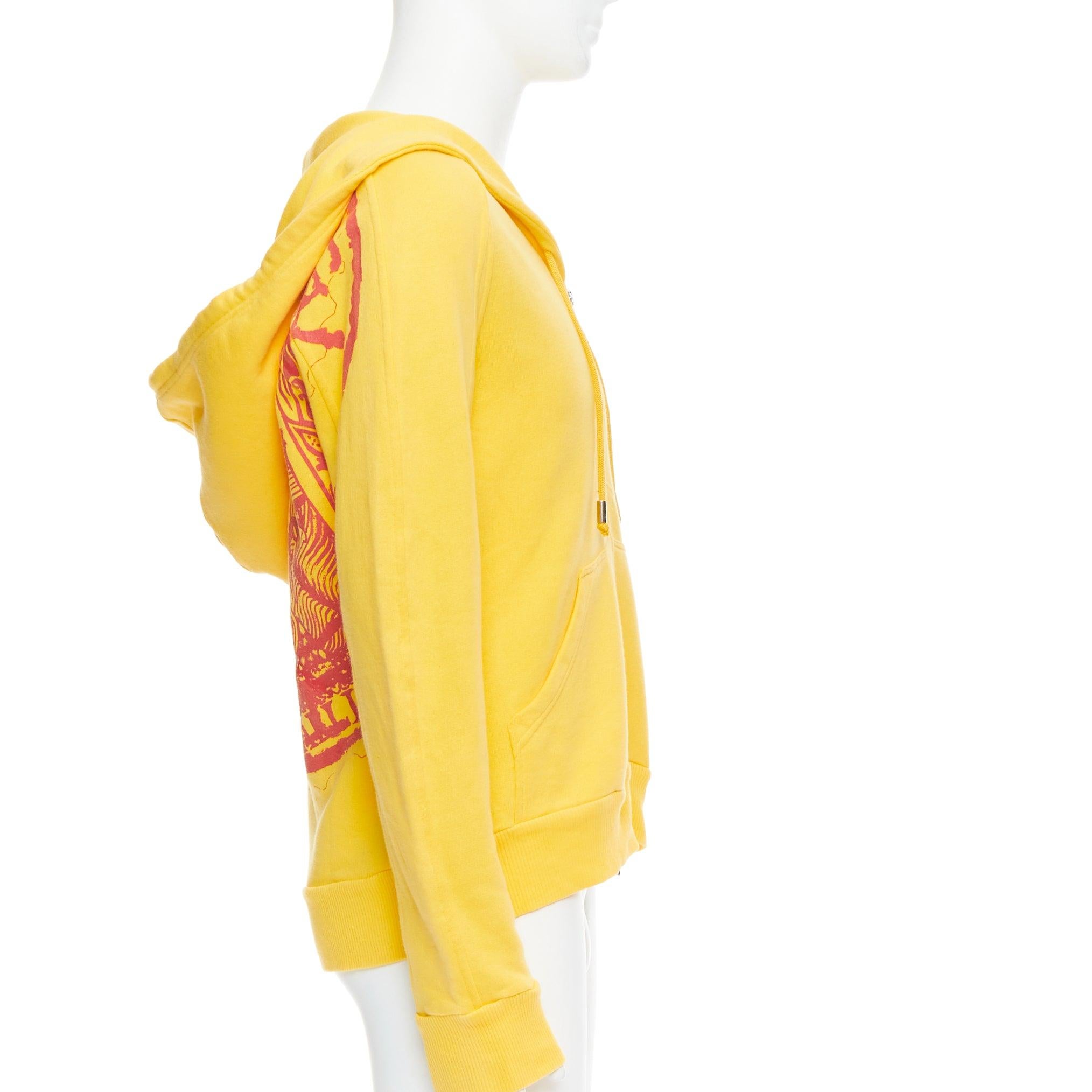 Men's JOHN GALLIANO yellow cotton red logo print back raglan hoodie L For Sale