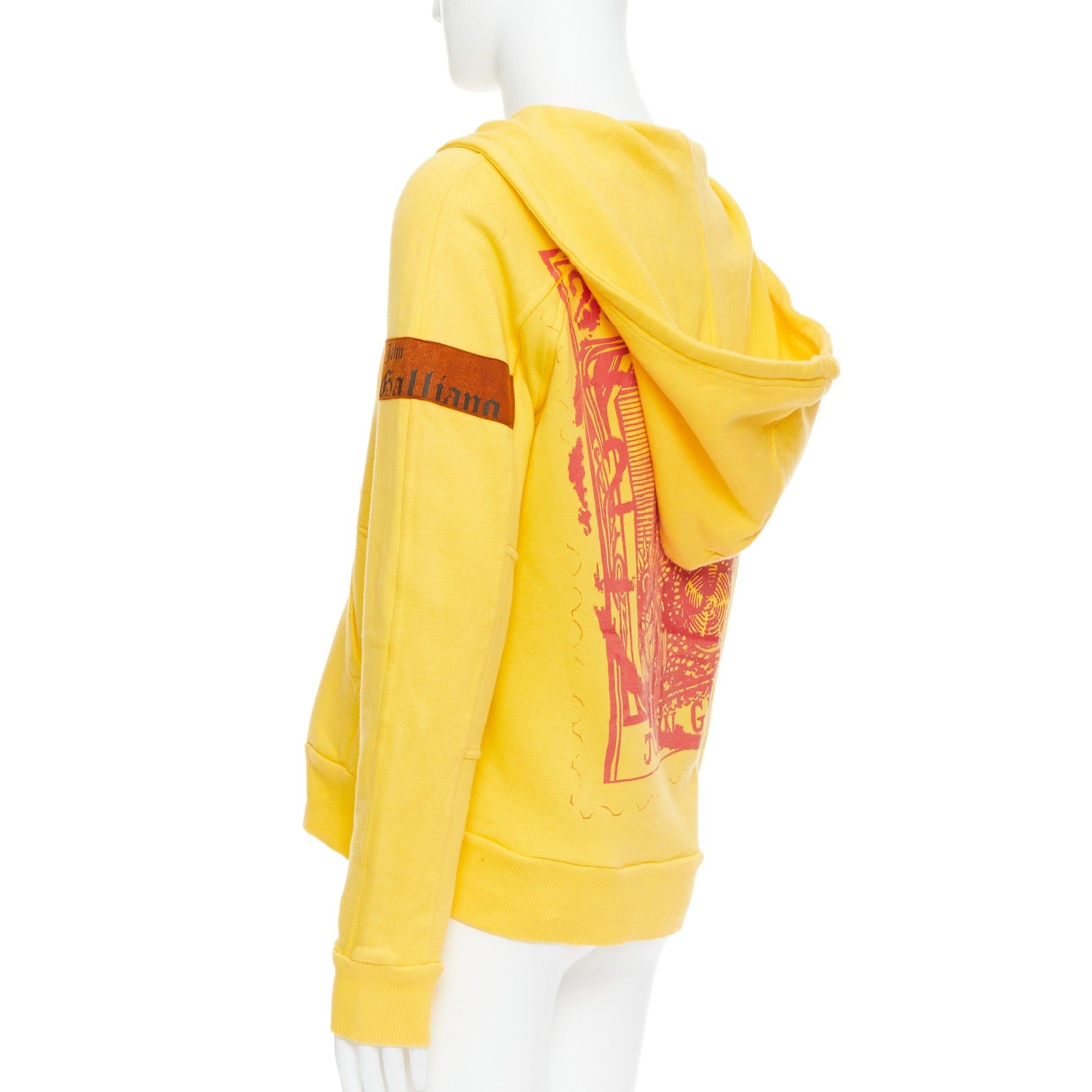 JOHN GALLIANO yellow cotton red logo print back raglan hoodie L For Sale 1