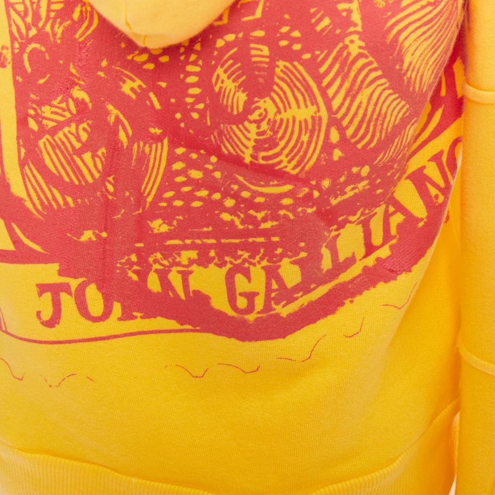 JOHN GALLIANO yellow cotton red logo print back raglan hoodie L For Sale 2