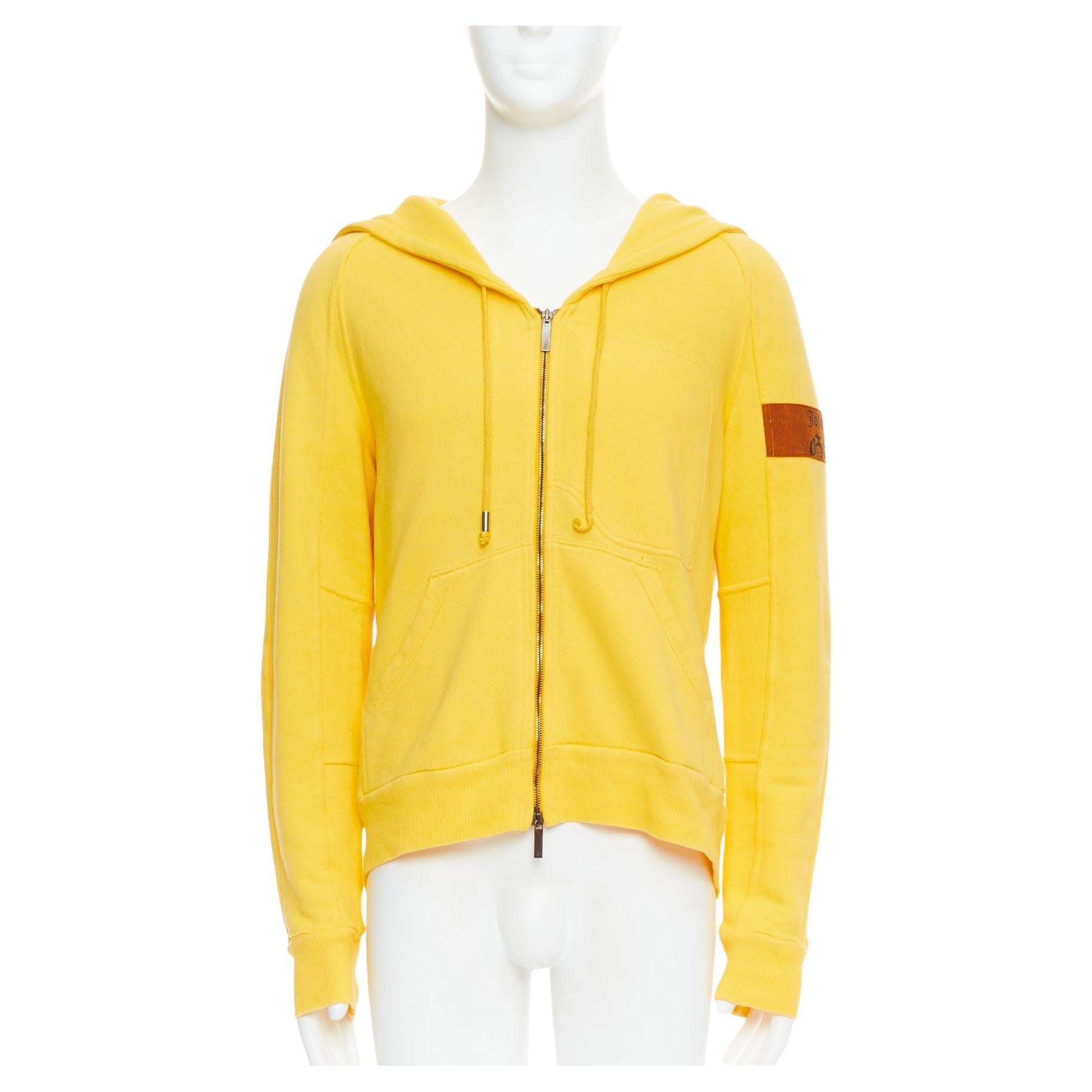 JOHN GALLIANO yellow cotton red logo print back raglan hoodie L For Sale
