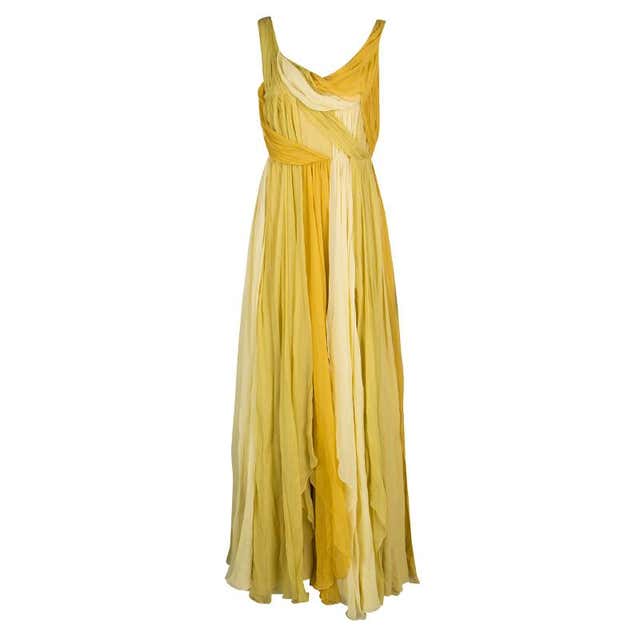 John Galliano Yellow Draped Silk Sleeveless Maxi Dress L For Sale at ...