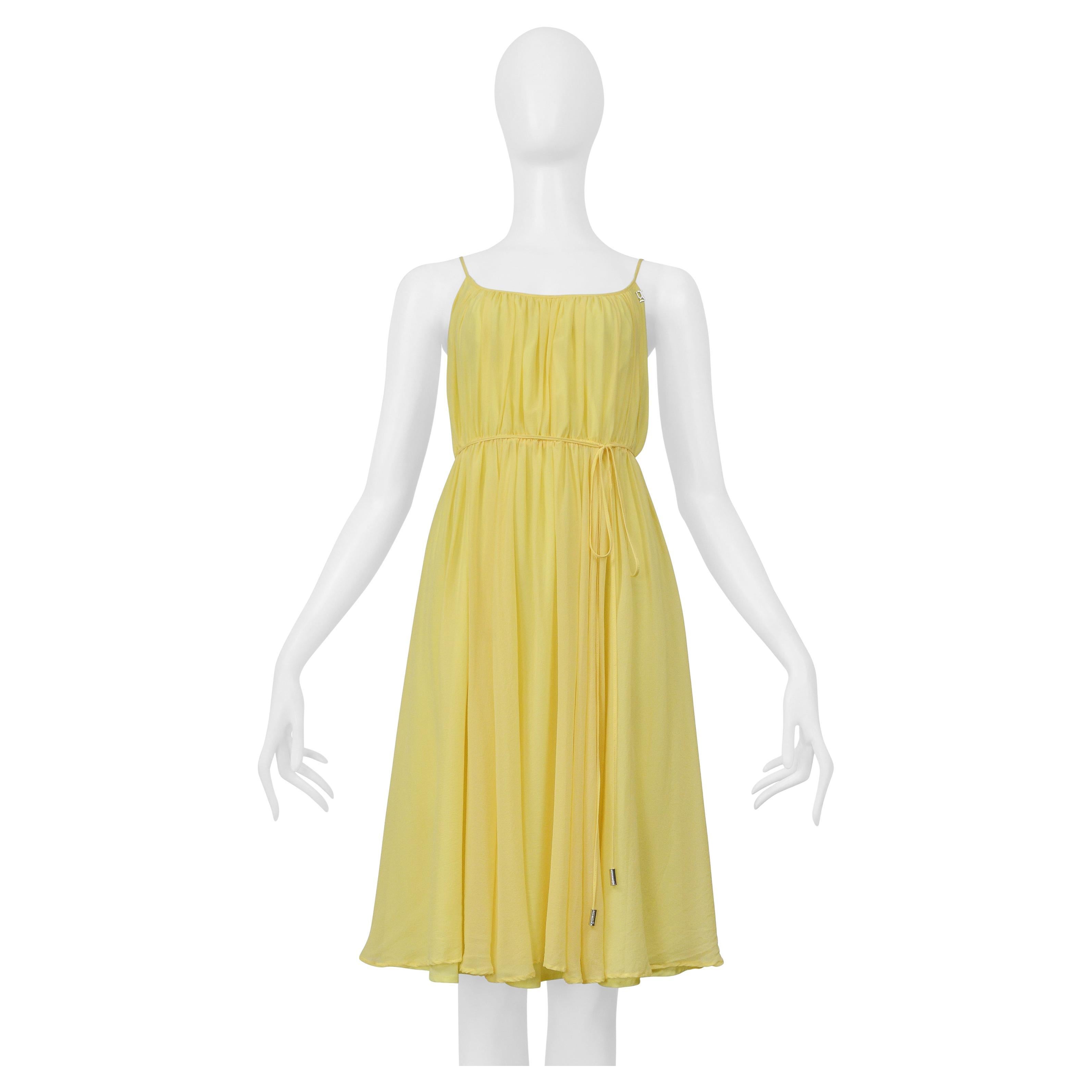 John Galliano Yellow Pleated Slip Dress With Open Back