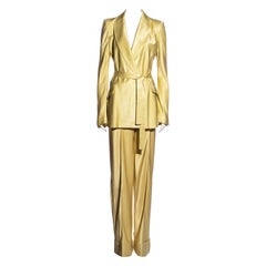 John Galliano traje pantalón de pata ancha de satén amarillo, ss 1995