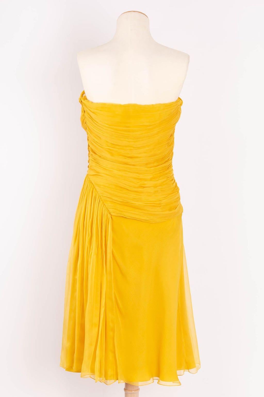 John Galliano Yellow Silk Chiffon Bustier Dress In Excellent Condition For Sale In SAINT-OUEN-SUR-SEINE, FR