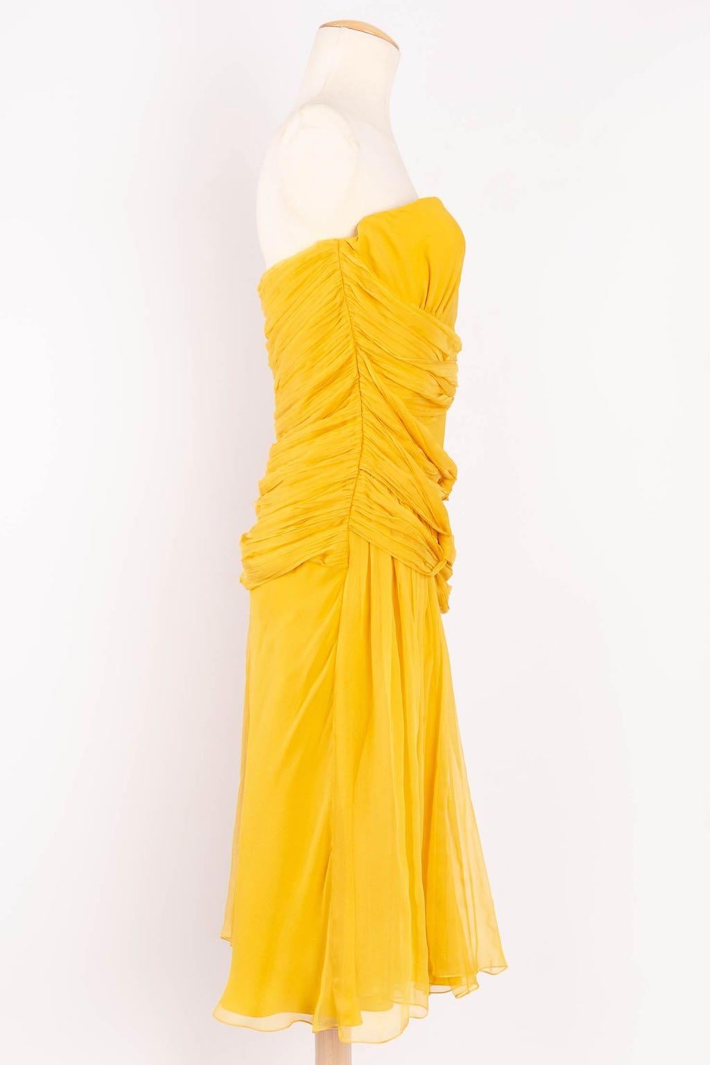 Women's John Galliano Yellow Silk Chiffon Bustier Dress For Sale