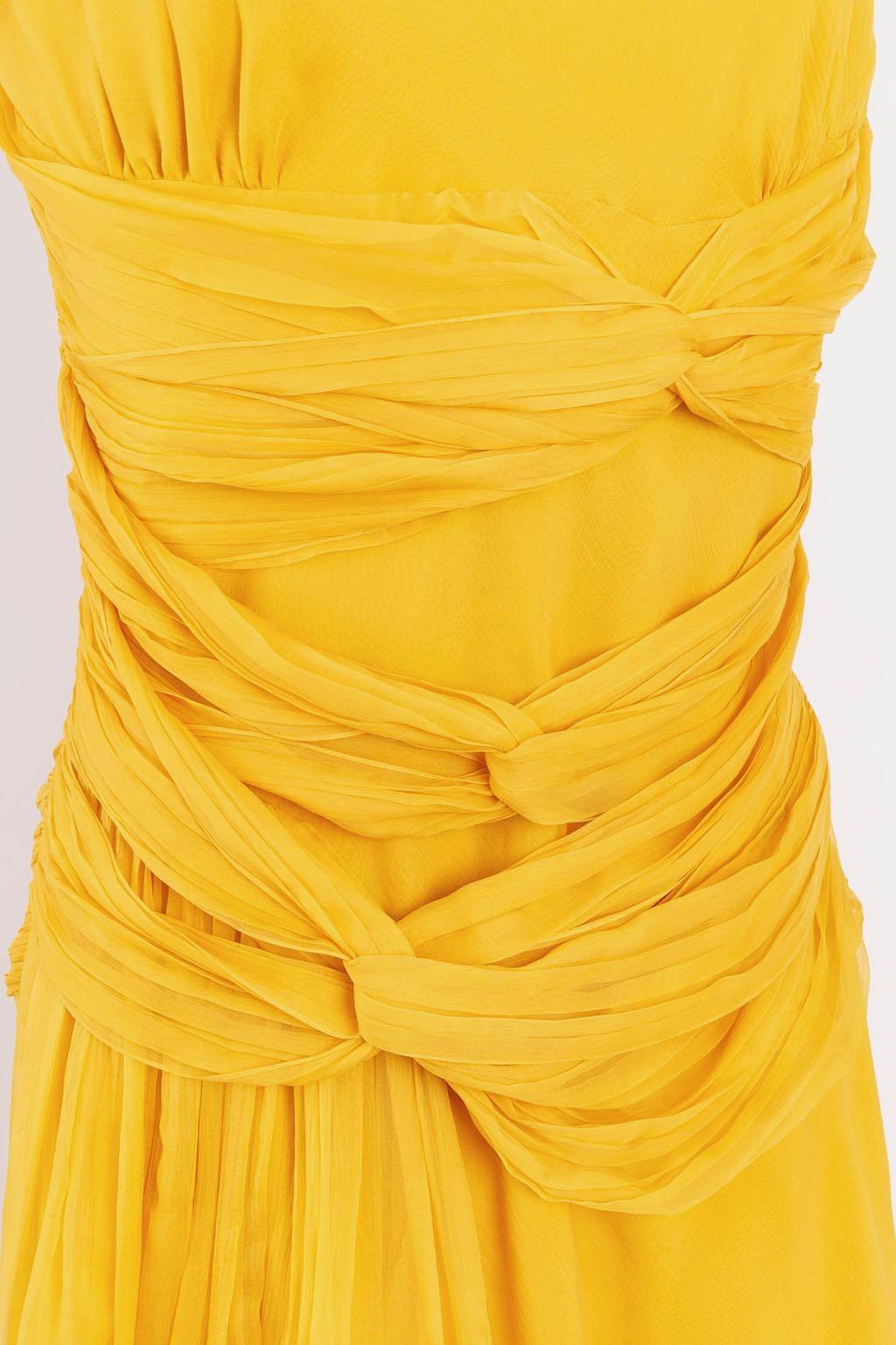 John Galliano Yellow Silk Chiffon Bustier Dress For Sale 1