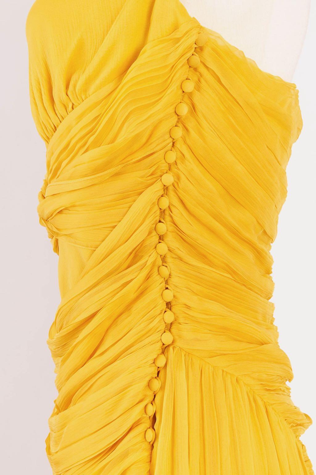 John Galliano Yellow Silk Chiffon Bustier Dress For Sale 2