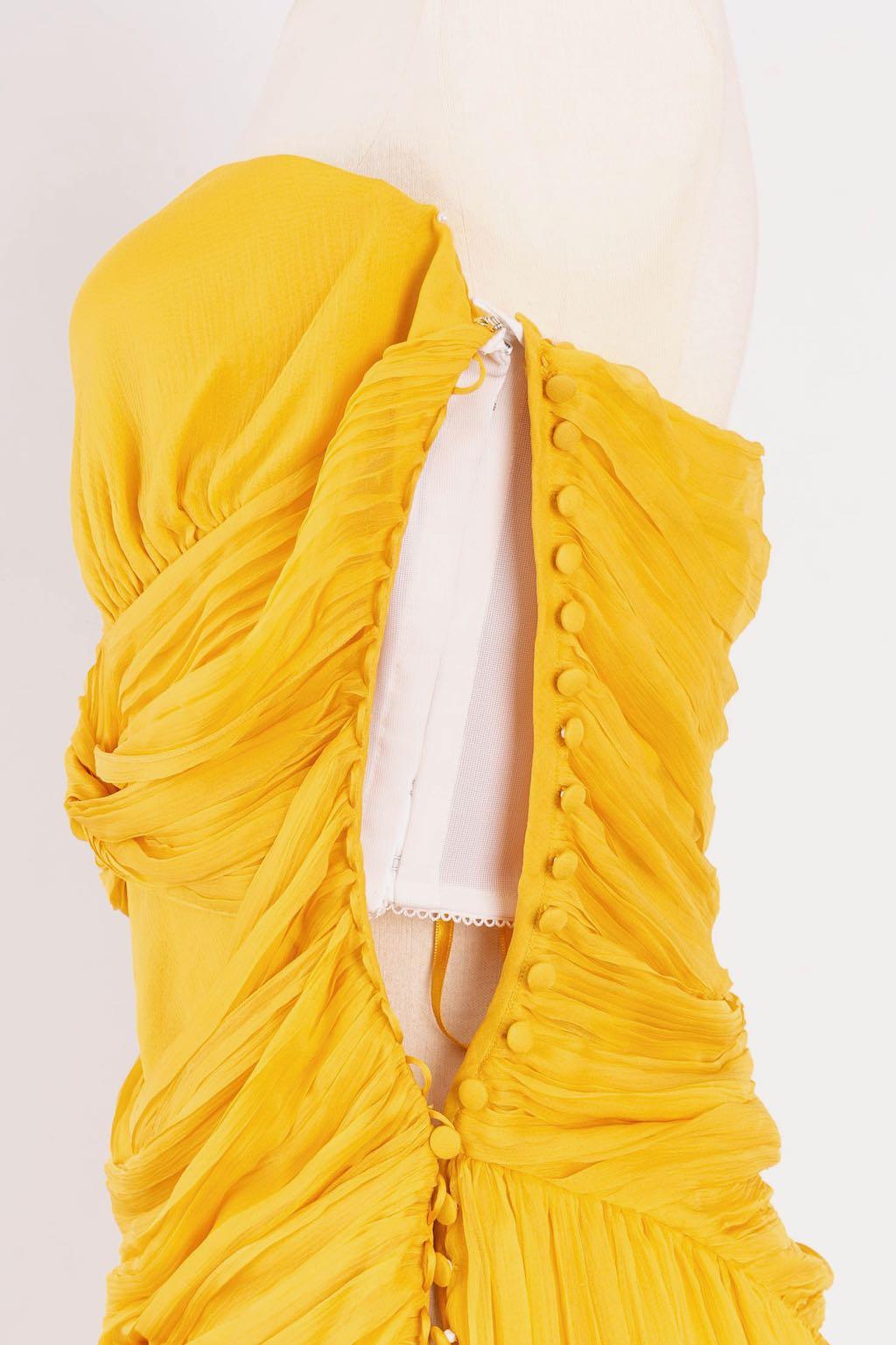 John Galliano Yellow Silk Chiffon Bustier Dress For Sale 3