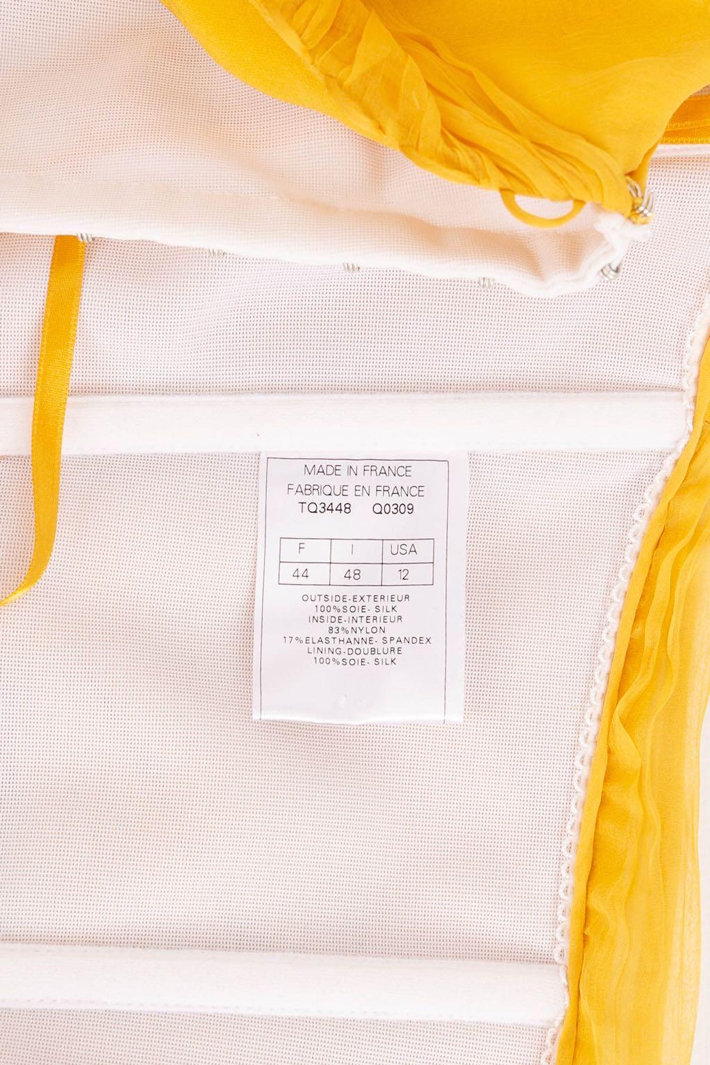 John Galliano Yellow Silk Chiffon Bustier Dress For Sale 5