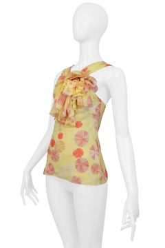 John Galliano Yellow Silk Halter Top With Red Swirls Print 2000S
