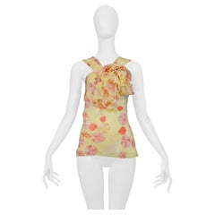 John Galliano Yellow Silk Halter Top With Red Swirls Print 2000S
