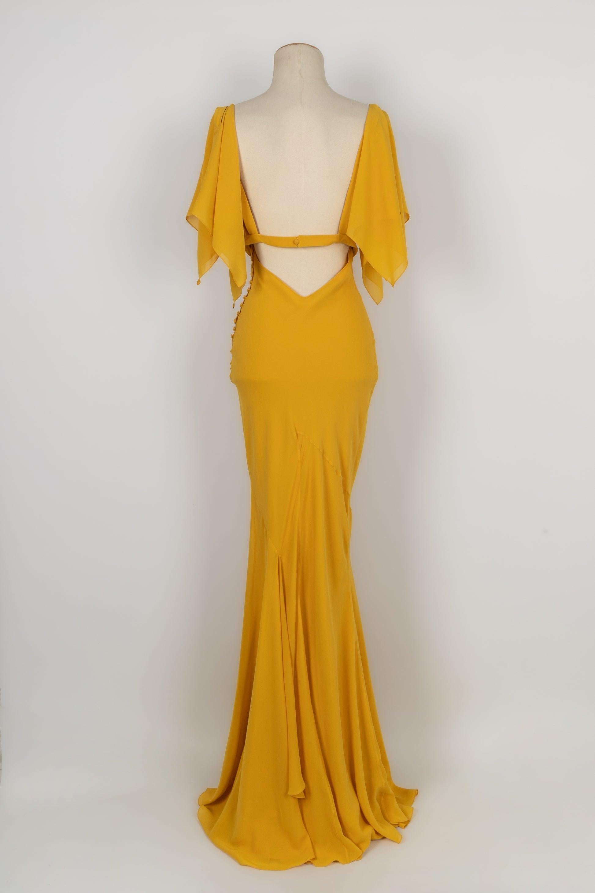 John Galliano Yellow Silk Long Dress In Excellent Condition In SAINT-OUEN-SUR-SEINE, FR