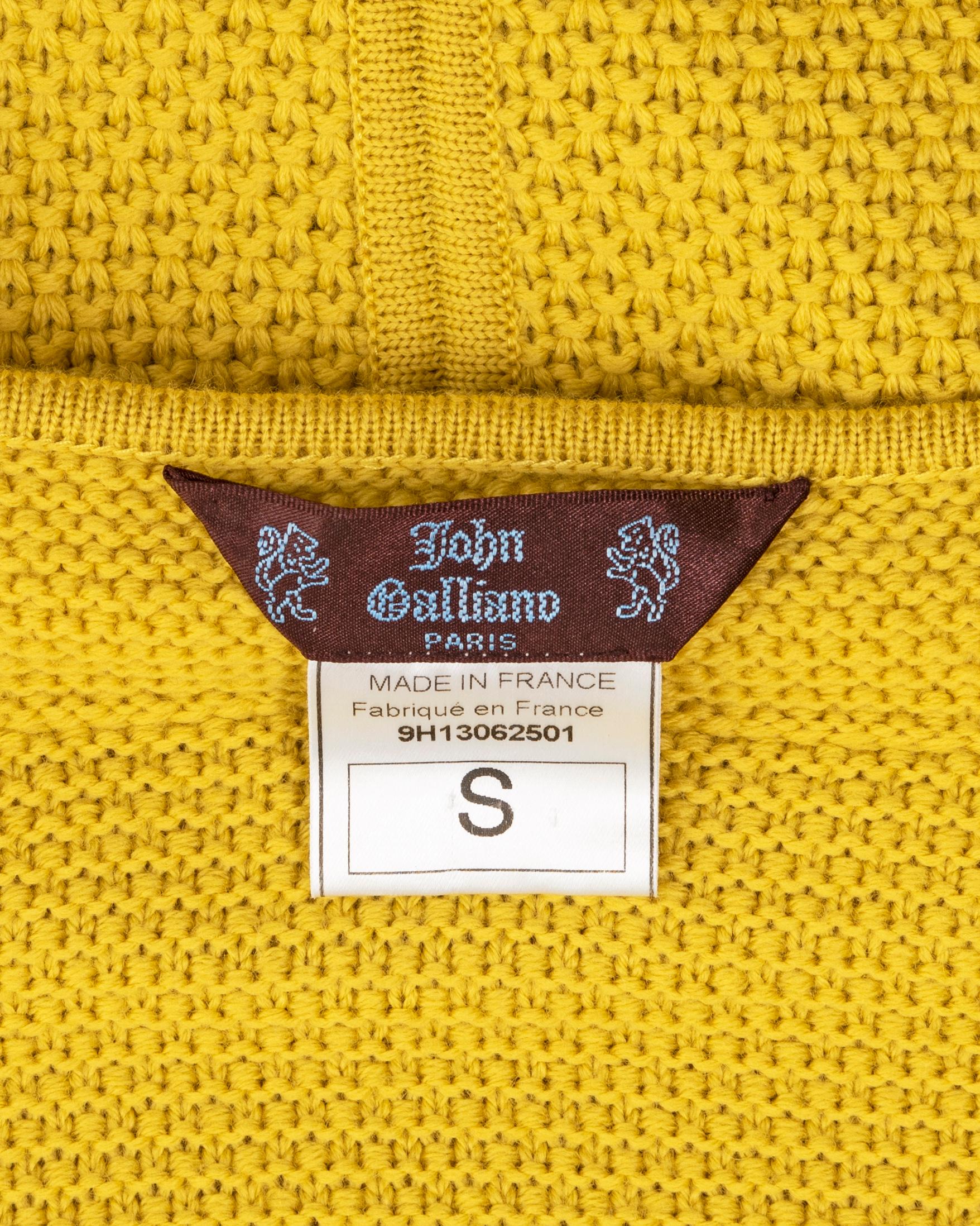 John Galliano yellow waffle-knit wool long sleeve turtleneck dress, fw 1999 For Sale 11