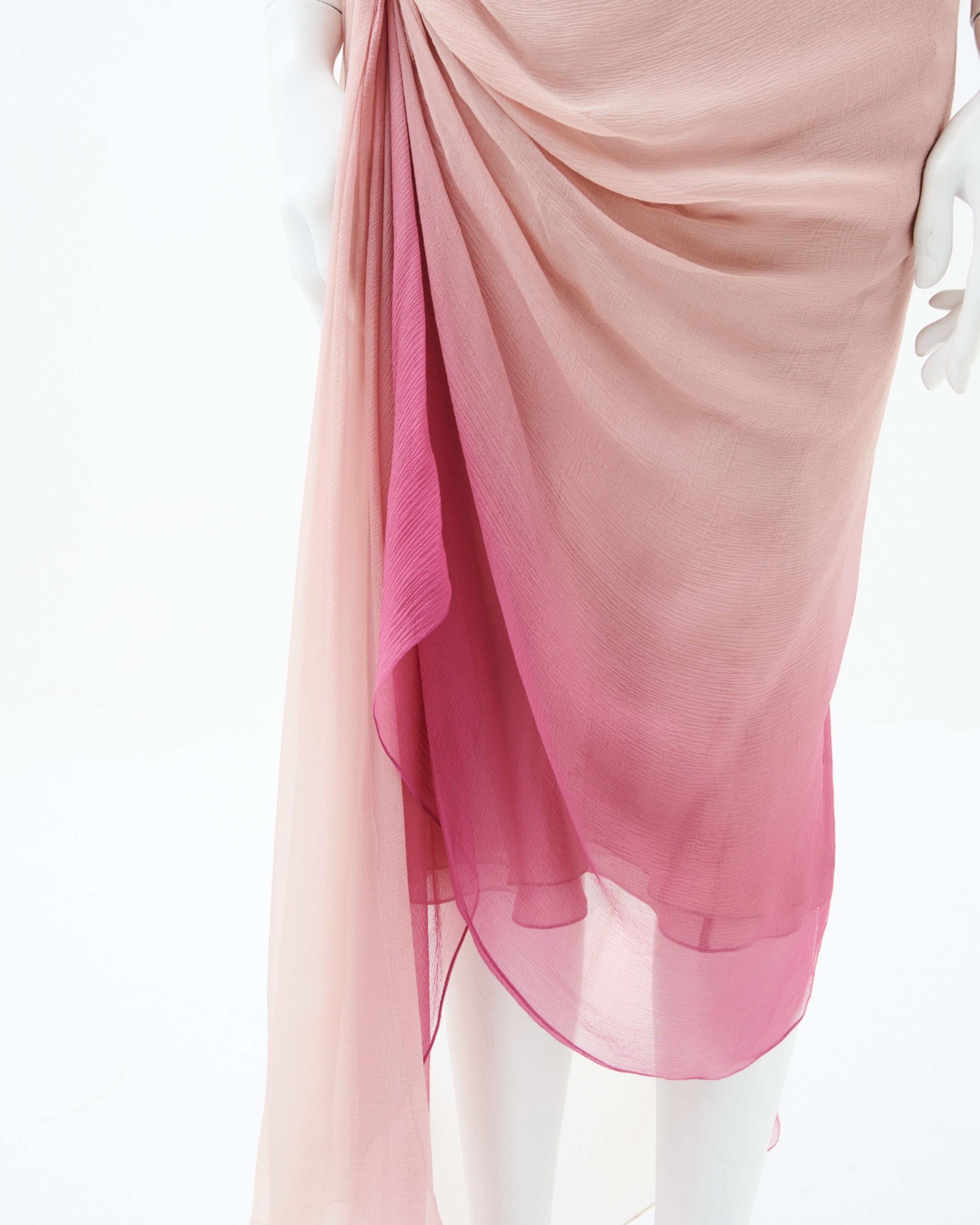 John Galliano	S/S 2007 Pink Drapes Silk Midi Dress 5
