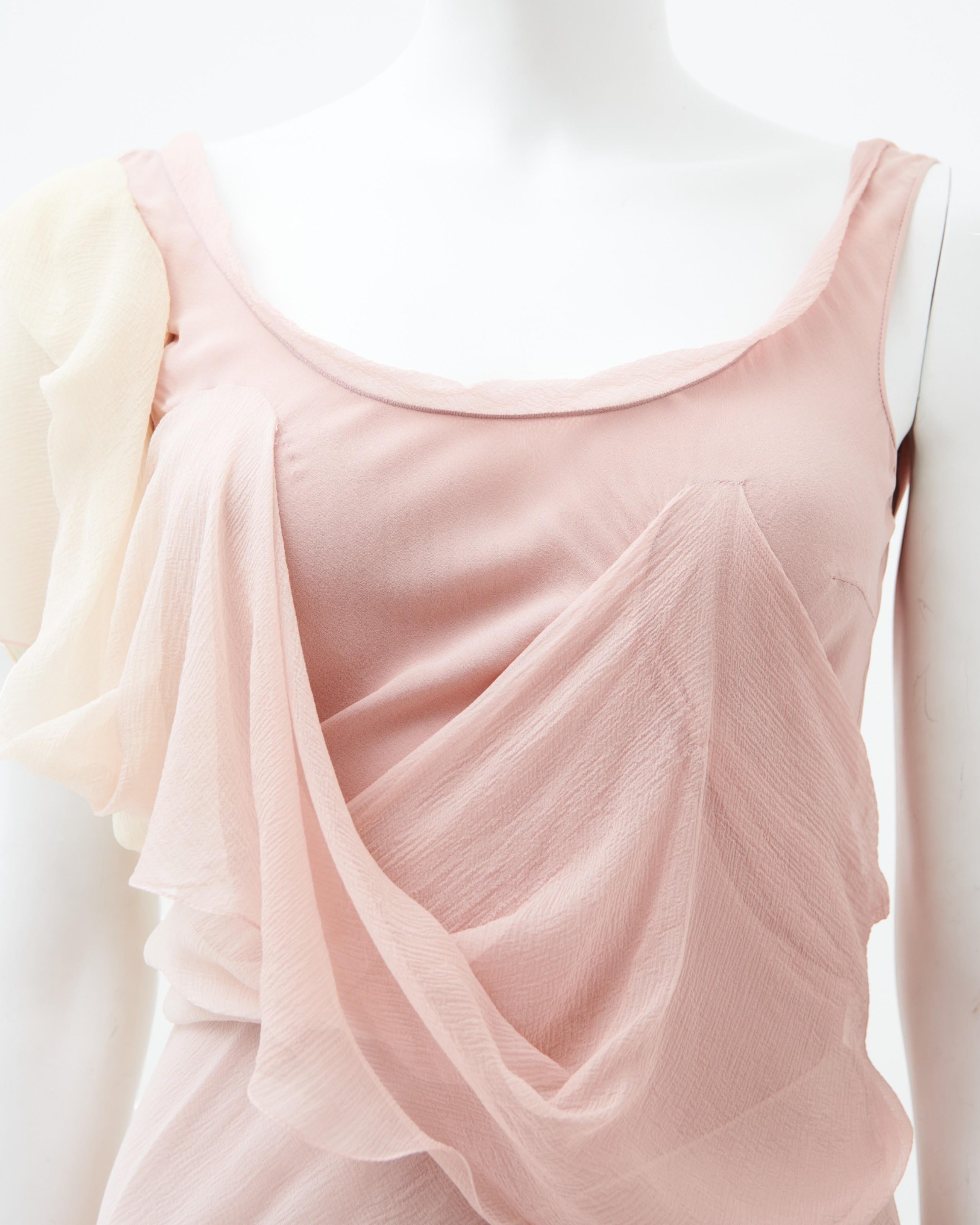 John Galliano	S/S 2007 Pink Drapes Silk Midi Dress 7