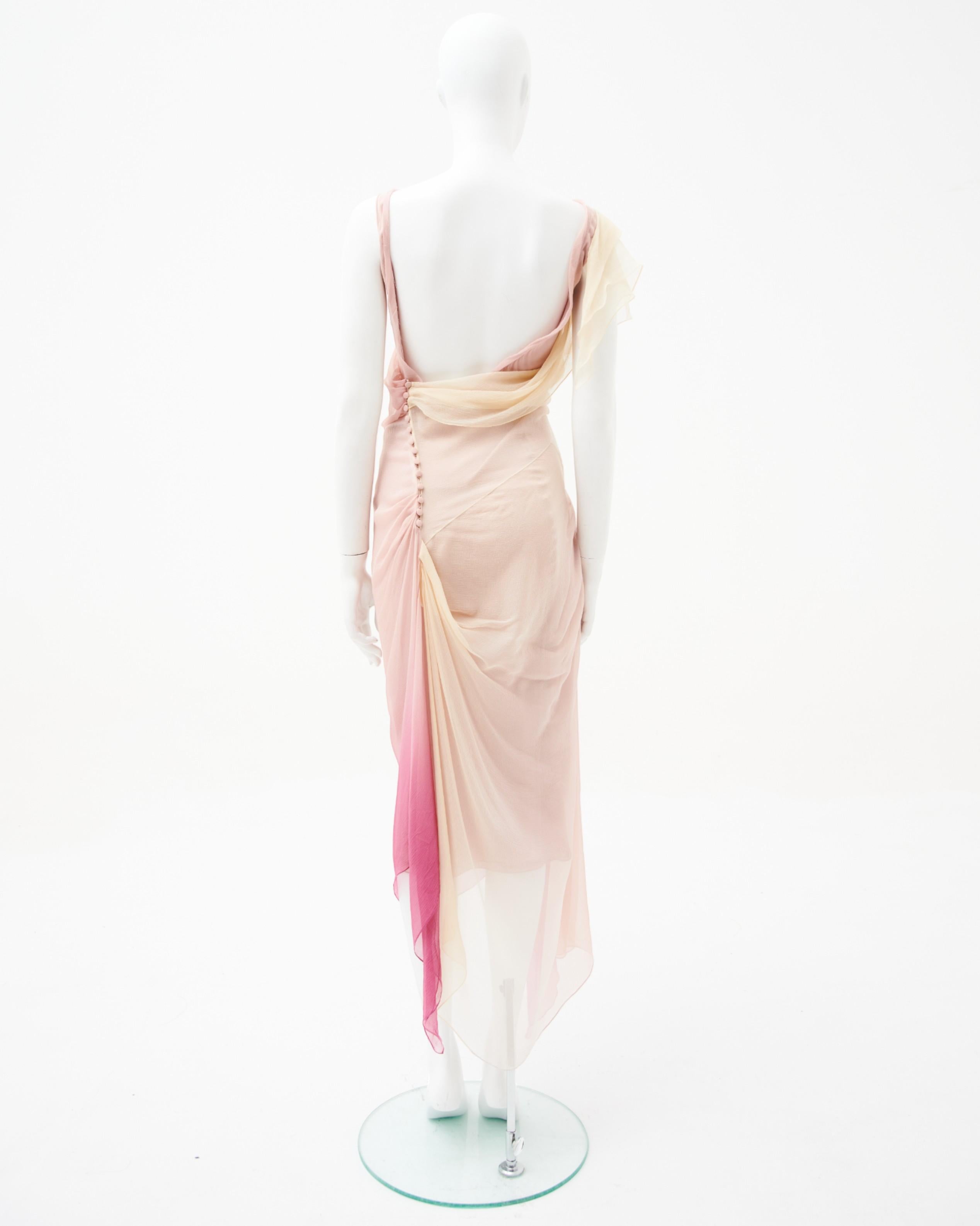 Beige John Galliano	S/S 2007 Pink Drapes Silk Midi Dress