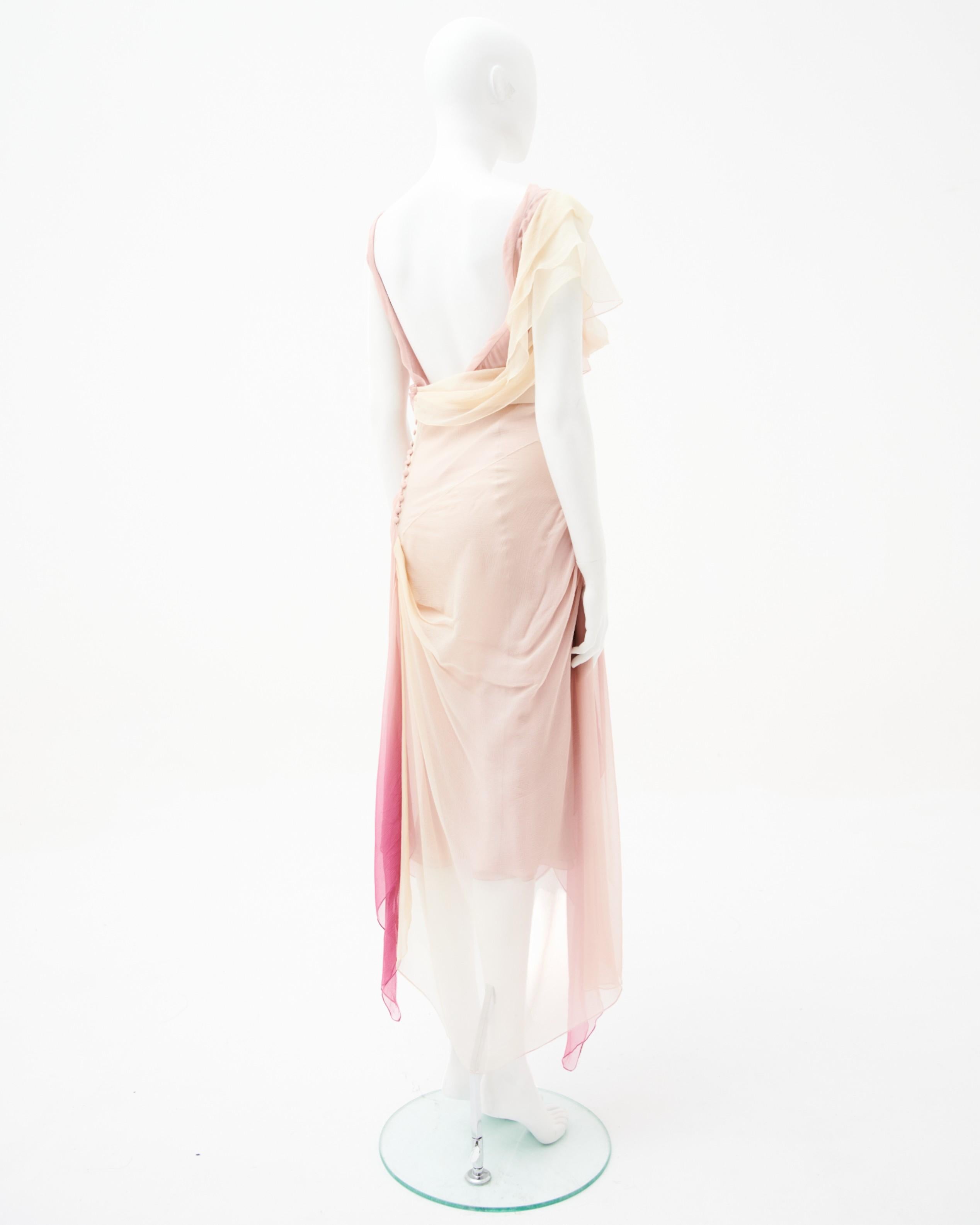 John Galliano	S/S 2007 Pink Drapes Silk Midi Dress In Excellent Condition In Milano, IT