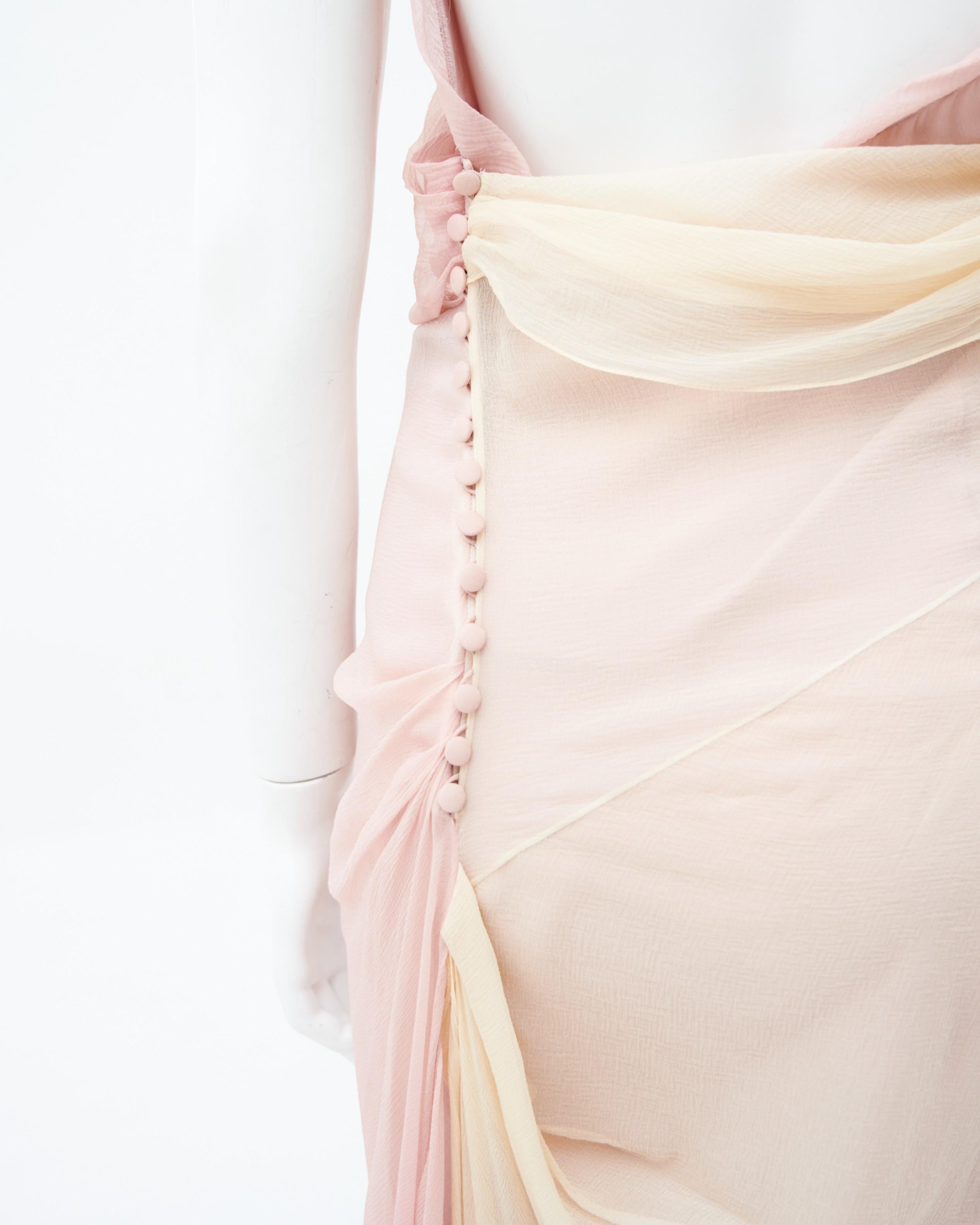 Women's John Galliano	S/S 2007 Pink Drapes Silk Midi Dress